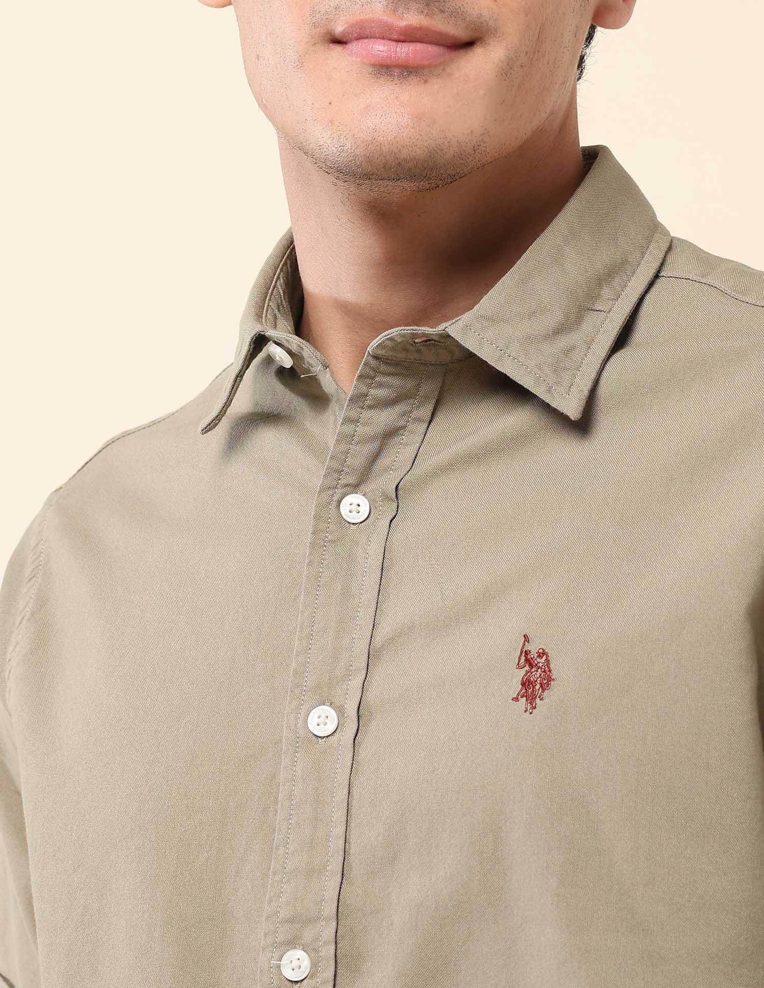 Tailored Fit Pure Cotton Oxford Shirt Olive - U.S. Polo Assn. India | Large