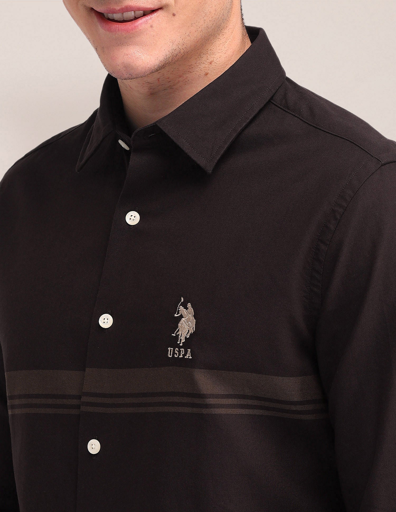 Tailored Fit Oxford Striped Shirt Brown - U.S. POLO ASSN. | Large