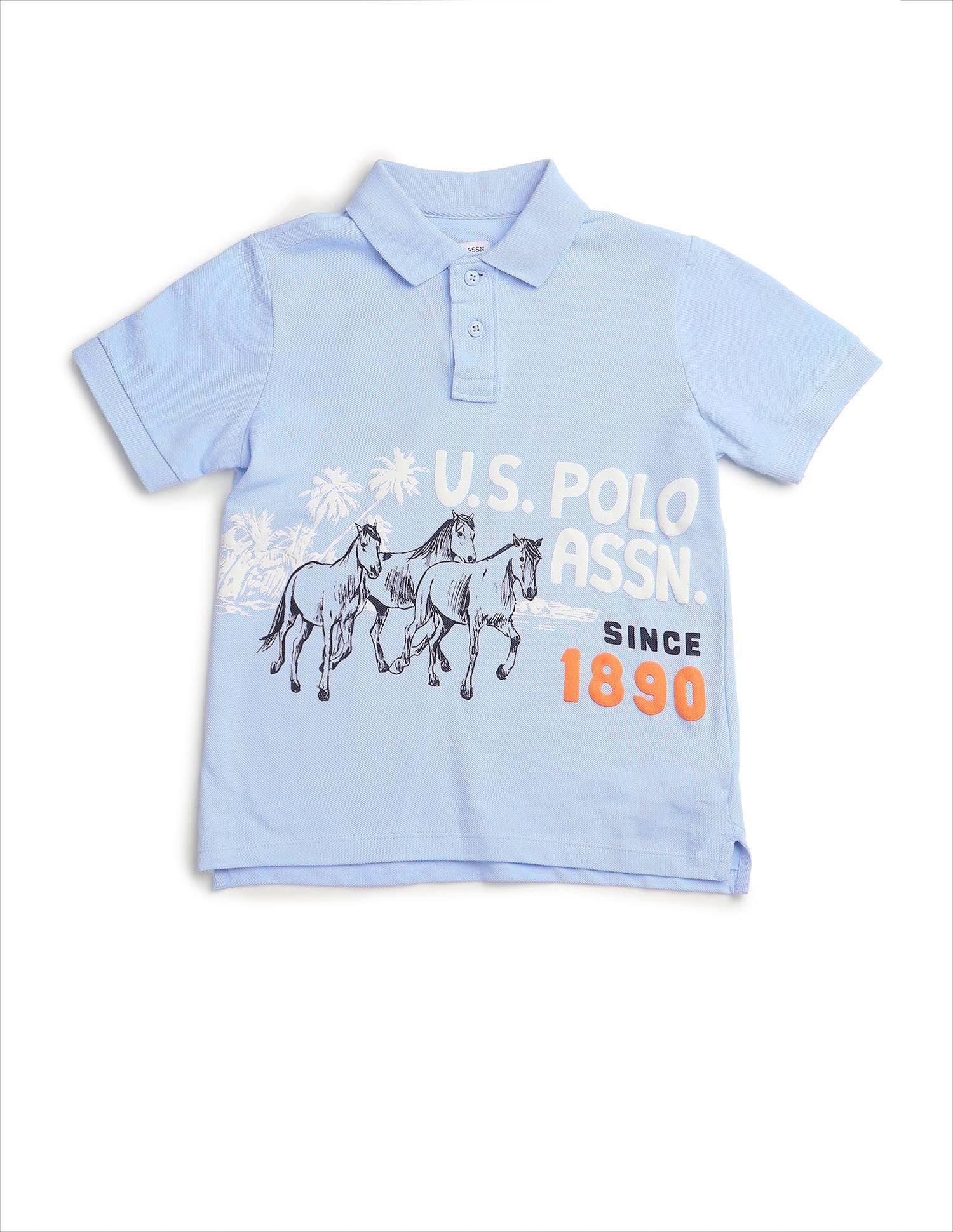 Boys Graphic Brand Printed Regular Fit Polo Shirt Light Blue - U.S. POLO ASSN. | Large