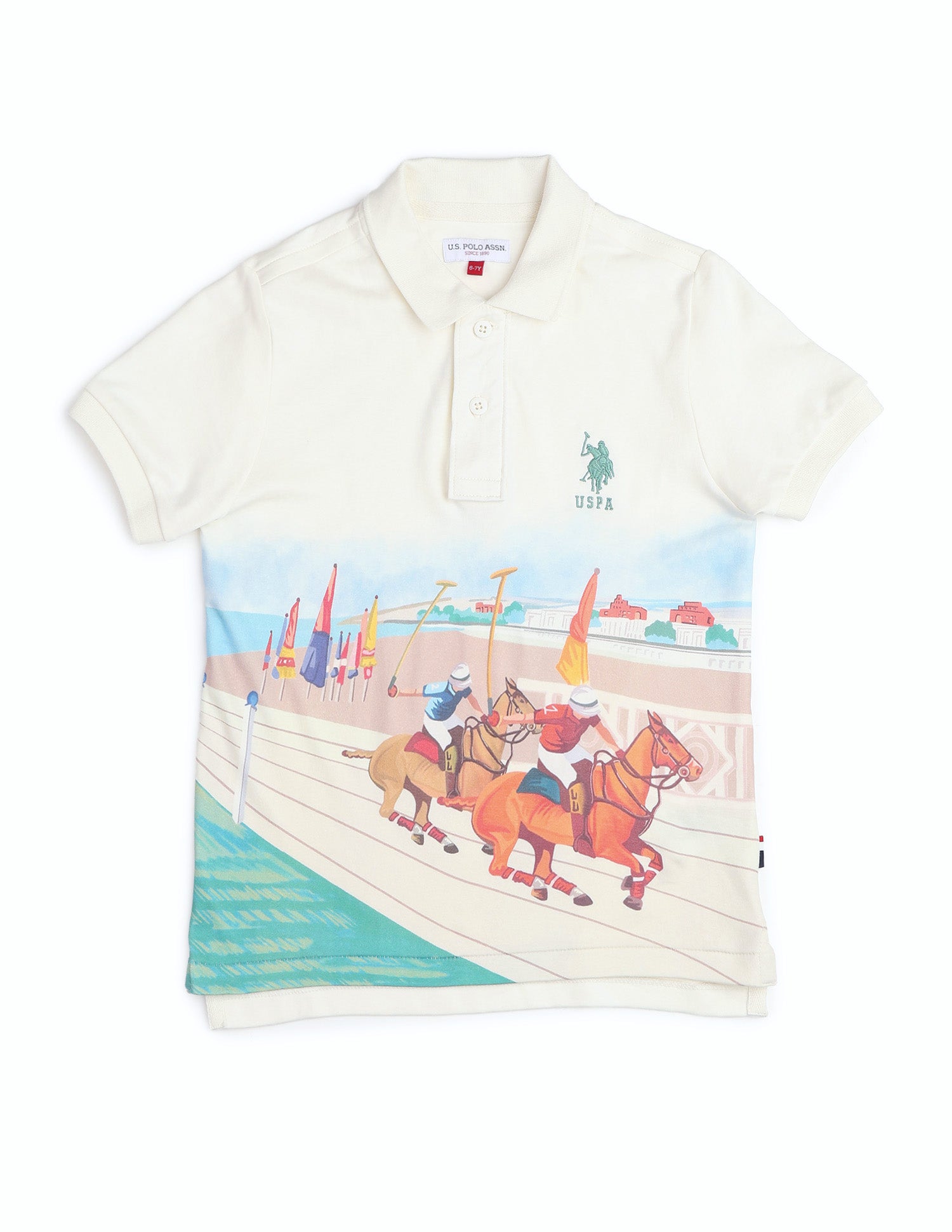 Boys Graphic Printed Regular Fit Polo Shirt Off White - U.S. POLO ASSN. | Large