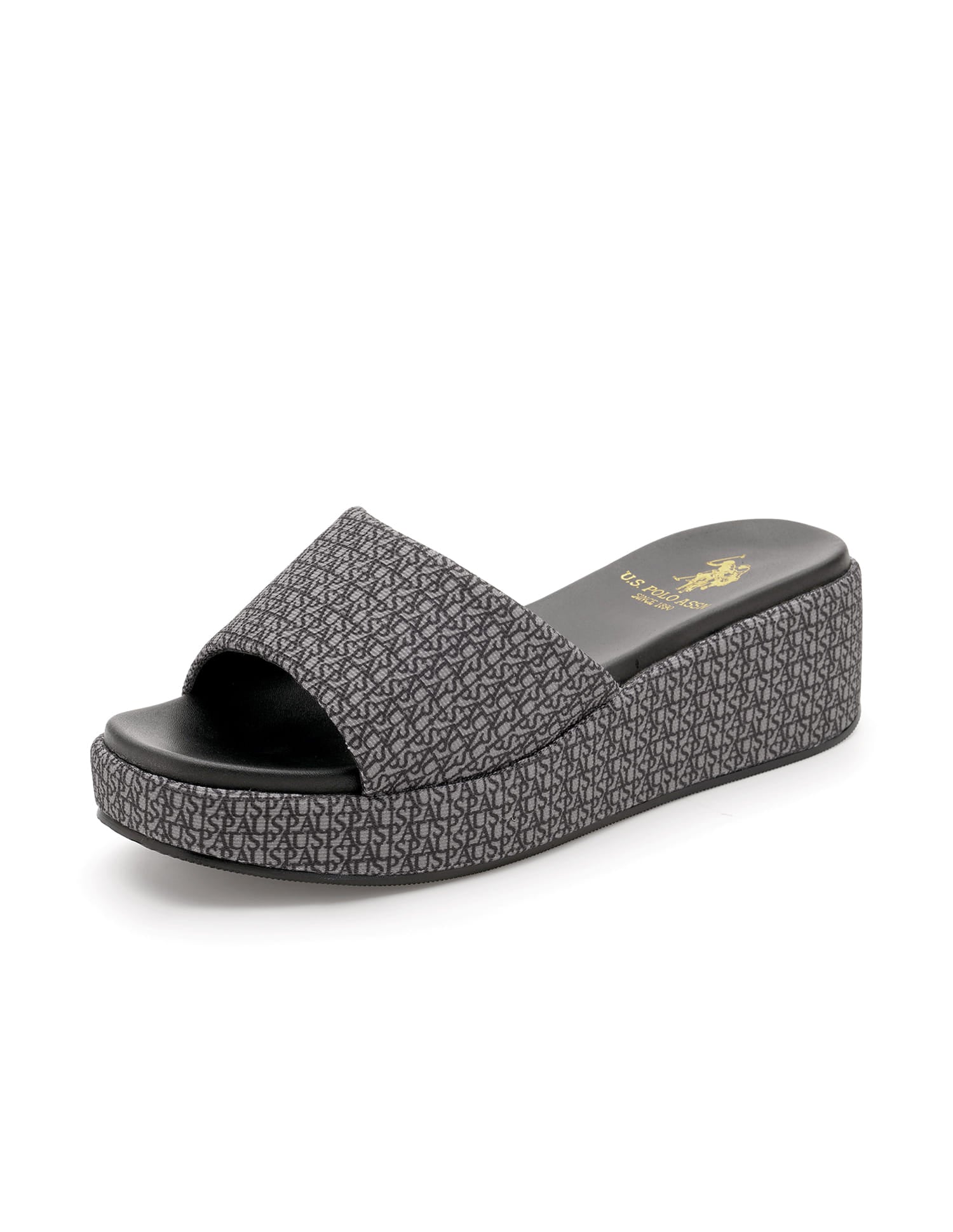 Women Open Toe Brand Print Savina Sandals Black - U.S. Polo Assn. India | Large