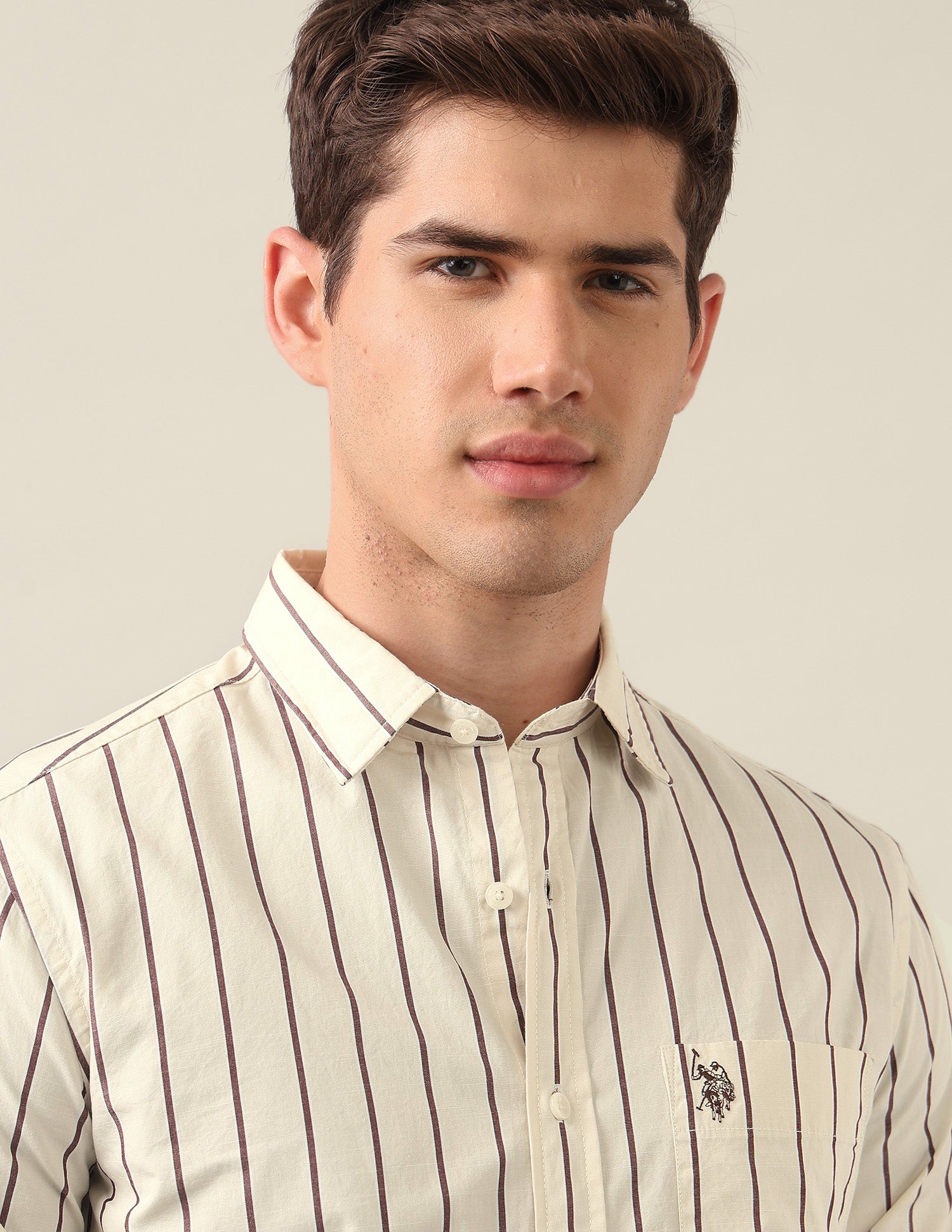 Tailored Fit Vertical Striped Shirt Light Khaki - U.S. Polo Assn. India | Large