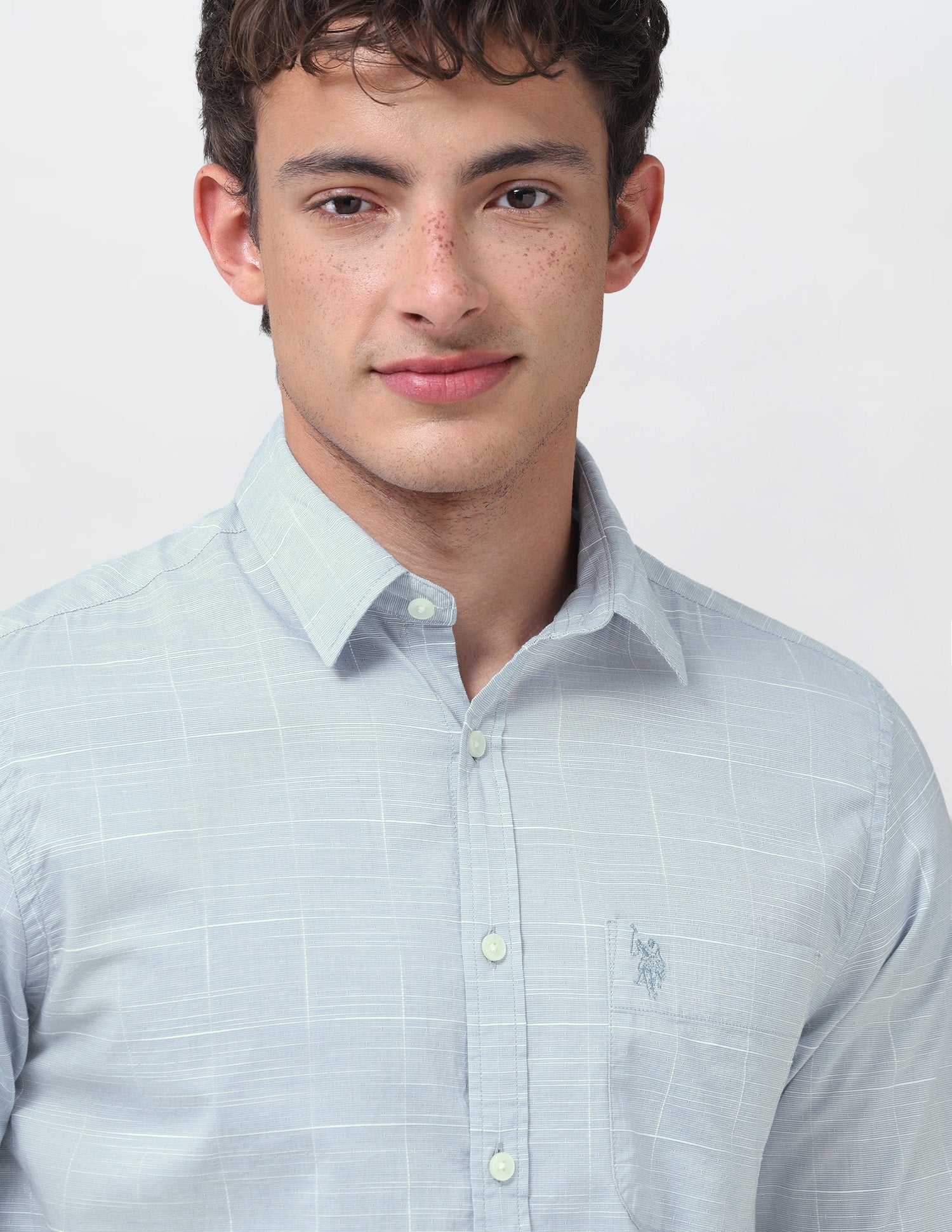 Windowpane Checked Jaquard Shirt Aqua - U.S. Polo Assn. India | Large