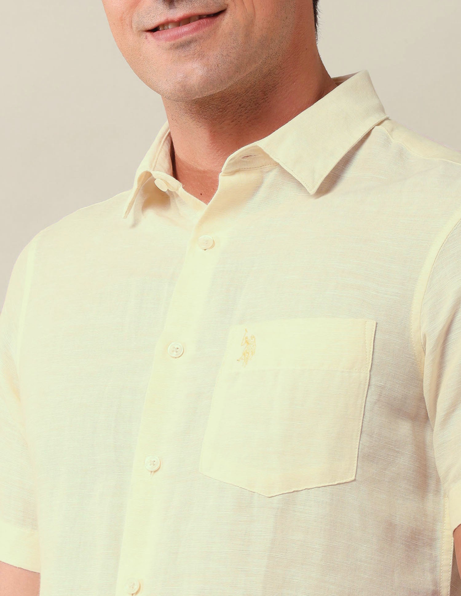 Solid Tailored Fit Shirt Light Yellow - U.S. Polo Assn. India | Large