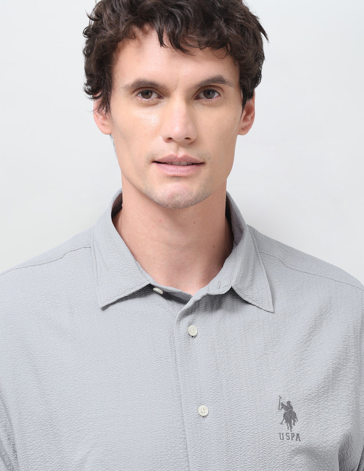 Solid Seersucker Shirt Light Grey - U.S. Polo Assn. India | Large