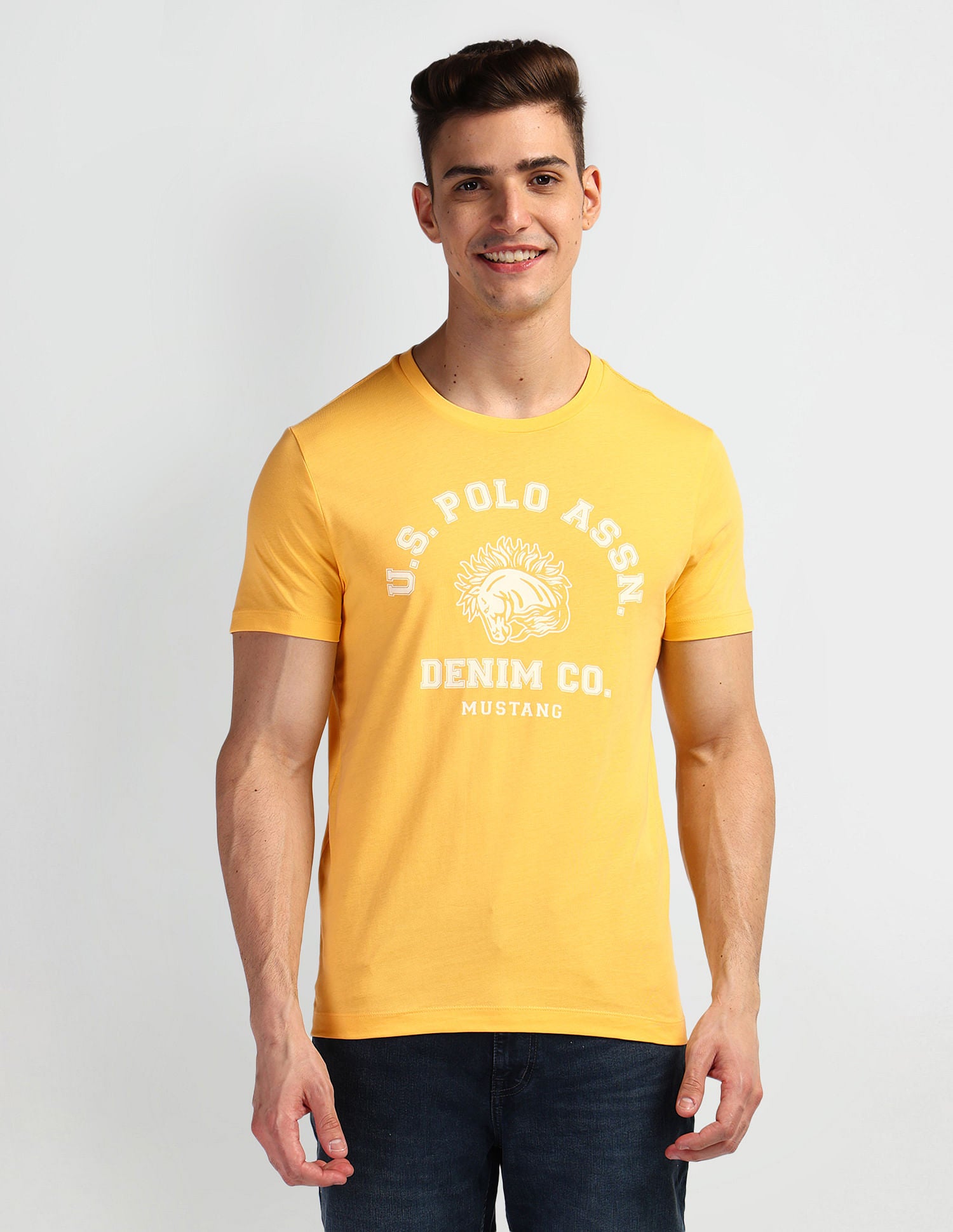 Brand Print Crew Neck T-Shirt Yellow - U.S. Polo Assn. India | Large
