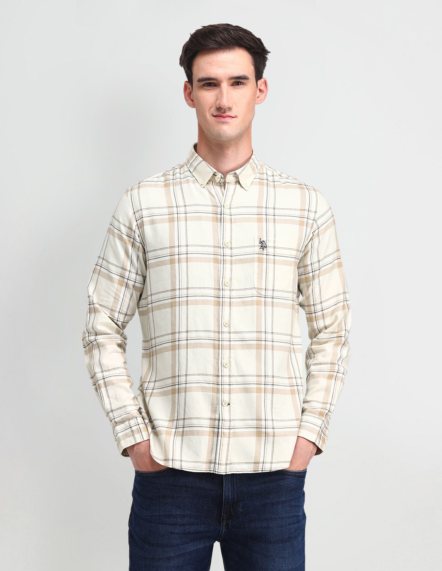 Tartan Check Pure Cotton Shirt Ecru - U.S. Polo Assn. India | Large