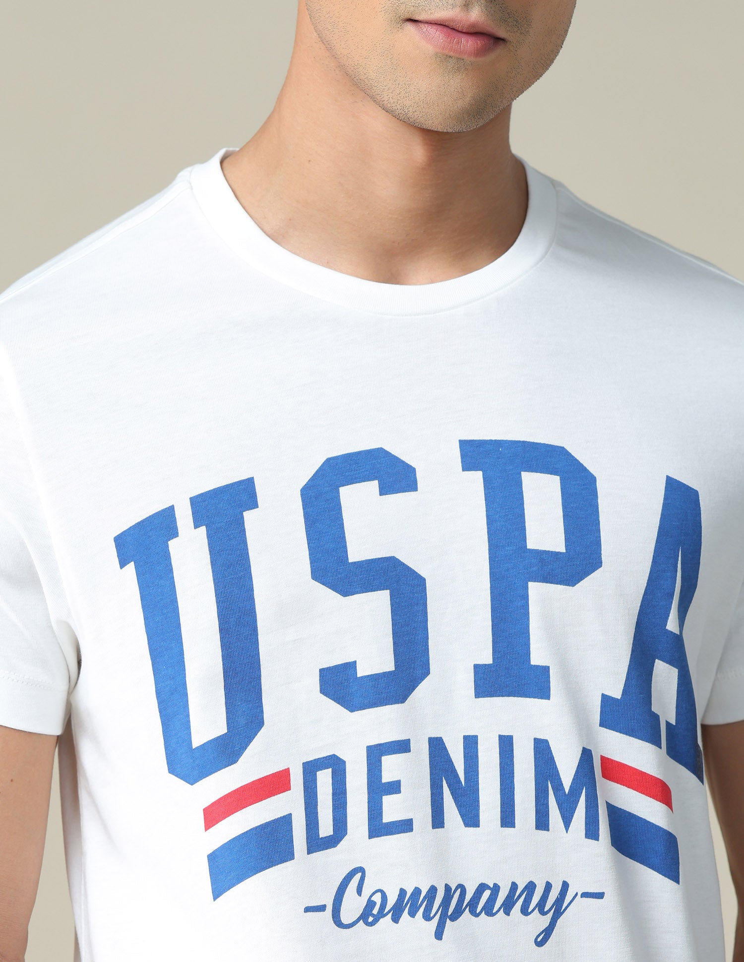 Typographic Print Cotton T-Shirt Ivory - U.S. POLO ASSN. | Large