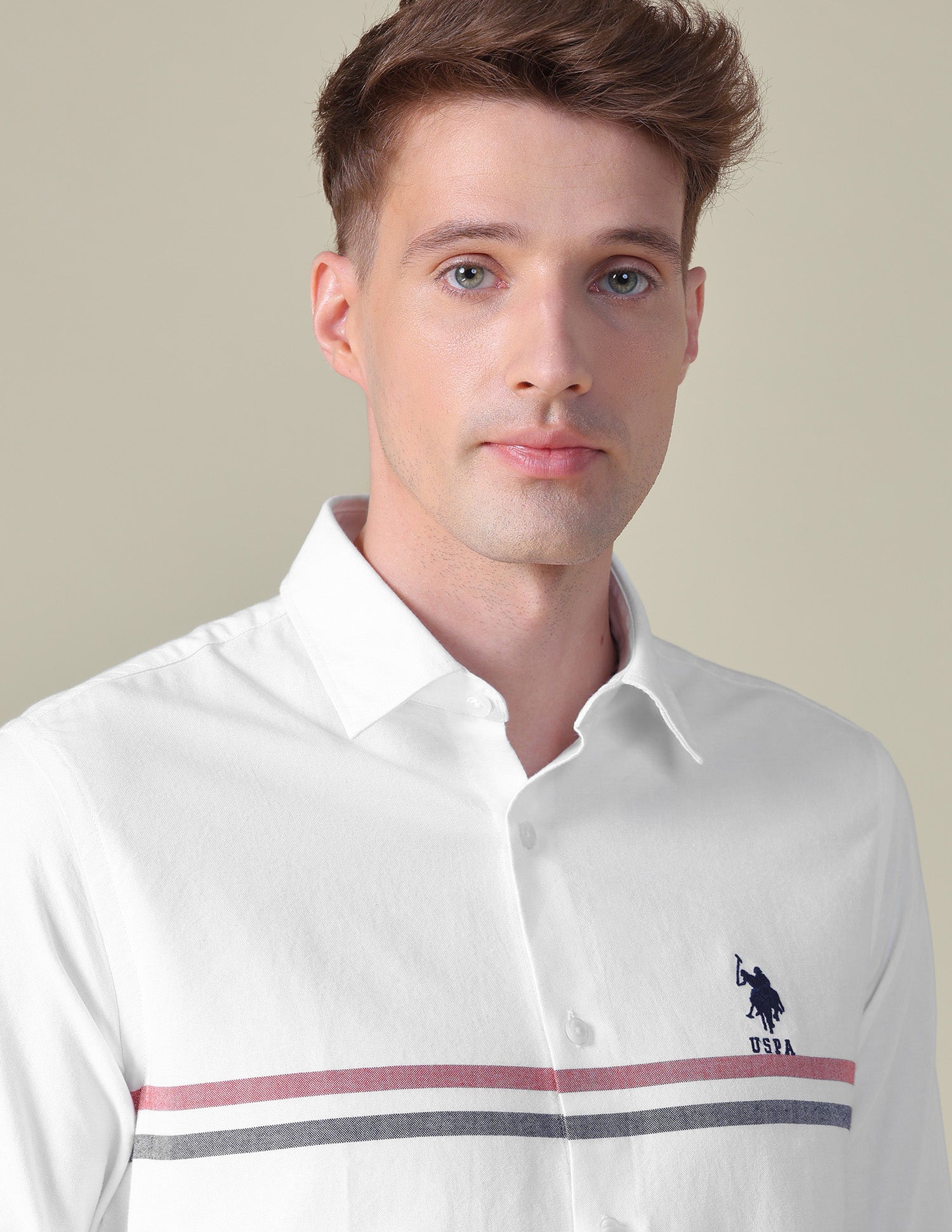 Horizontal Striped Tailored Fit Shirt White - U.S. POLO ASSN. | Large