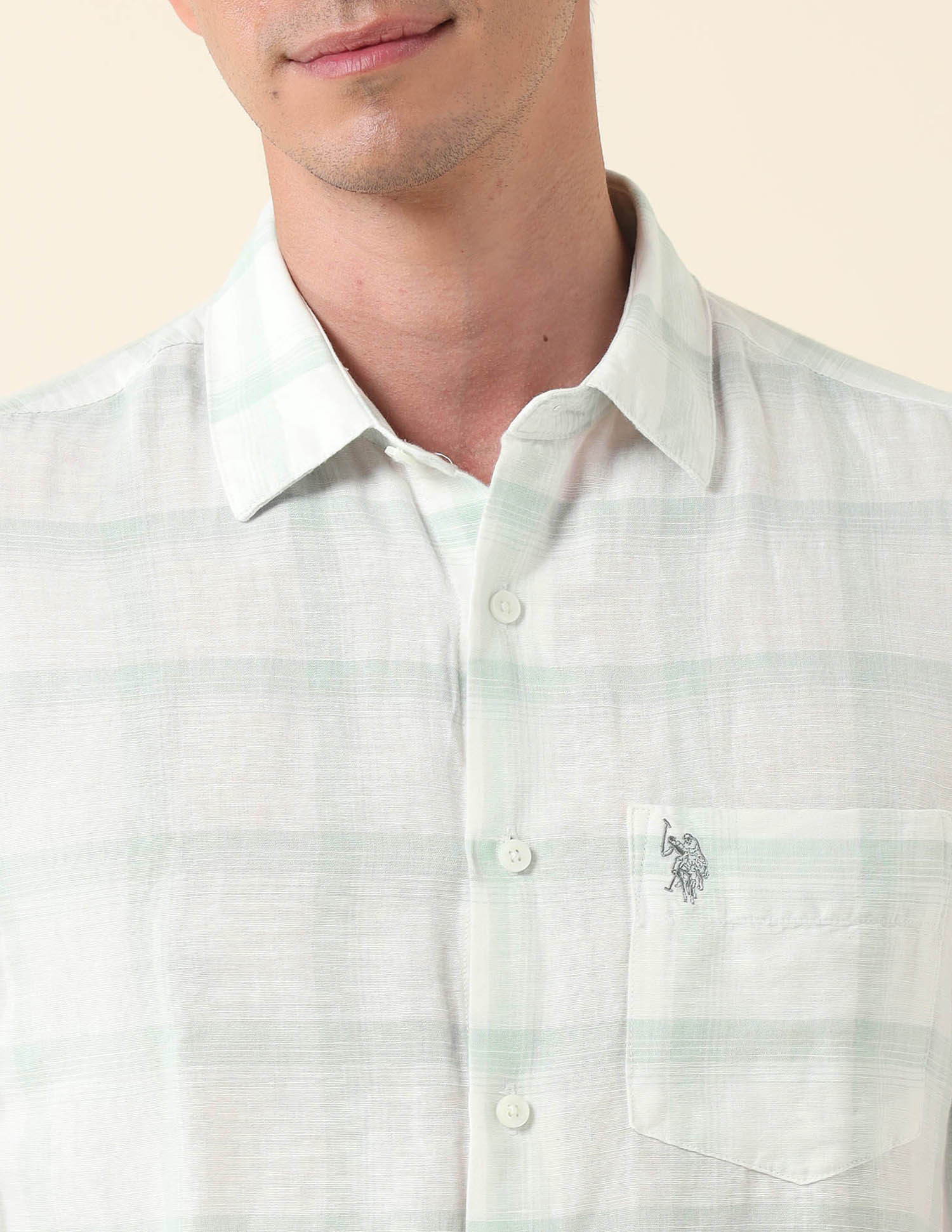 Grid Tattersall Checked Tailored Fit Shirt Light Green - U.S. Polo Assn. India | Large