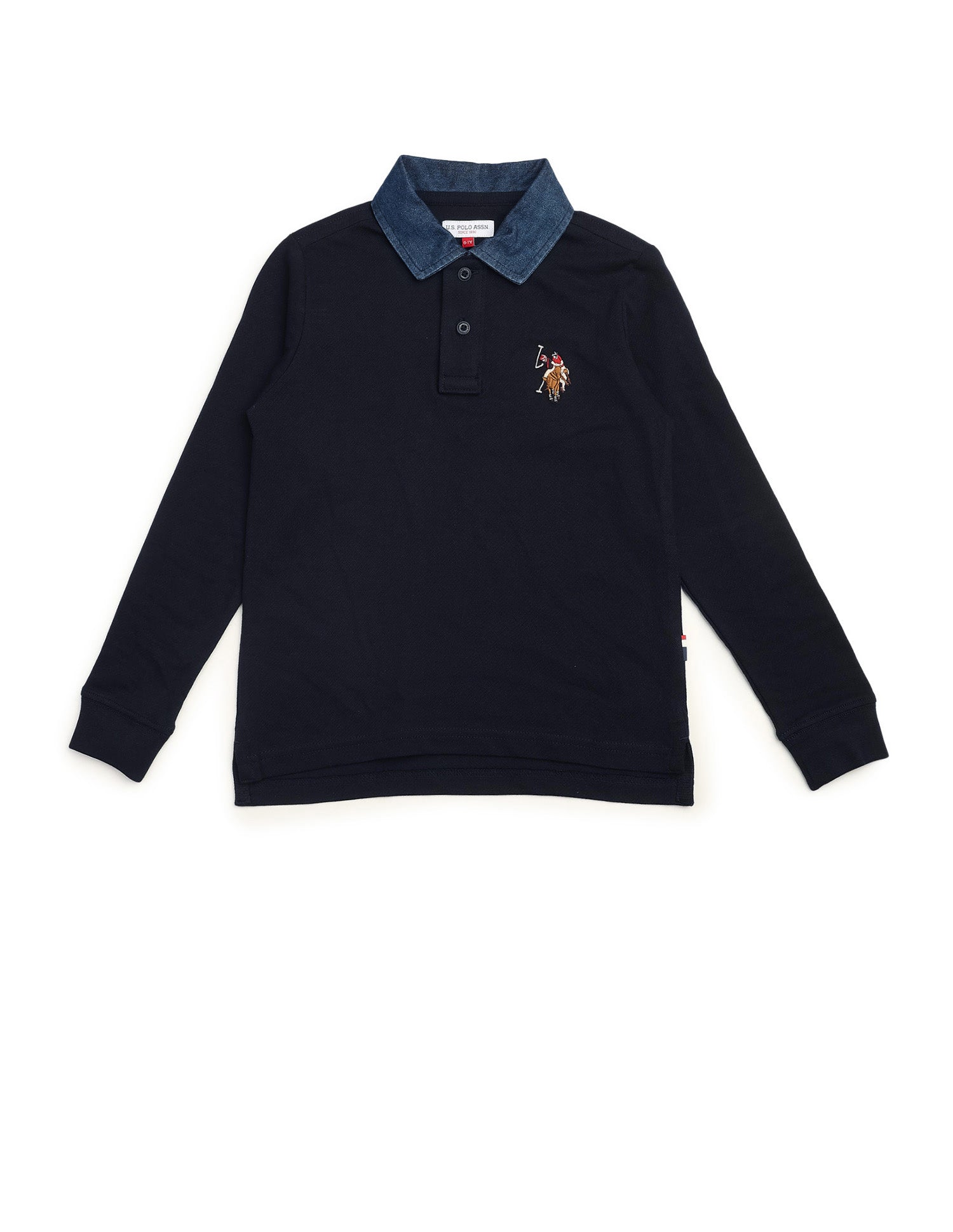Boys Textured Pure Cotton Polo Shirt Navy - U.S. POLO ASSN. | Large