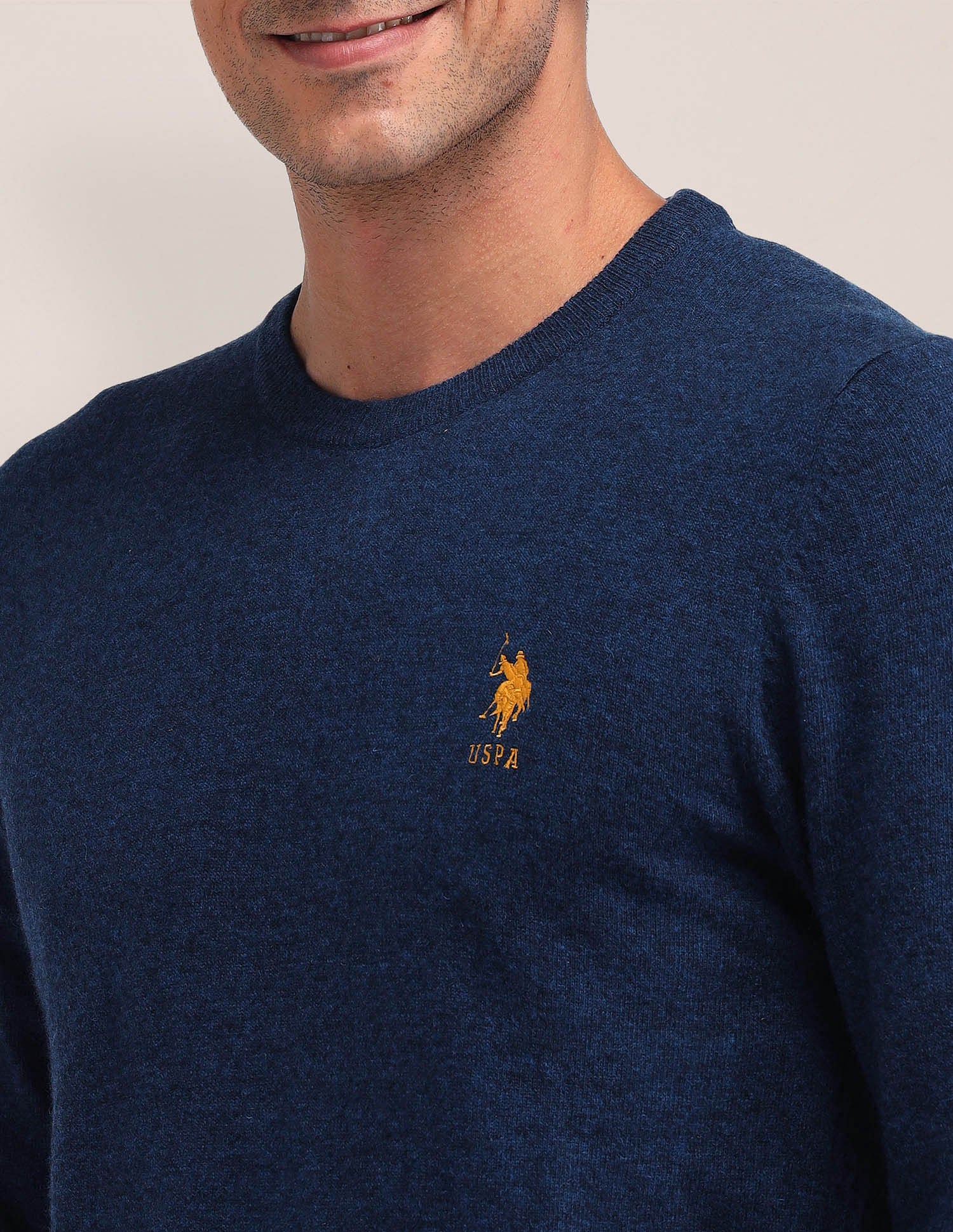 Regular Fit Solid Sweater Dark Blue - U.S. Polo Assn. India | Large