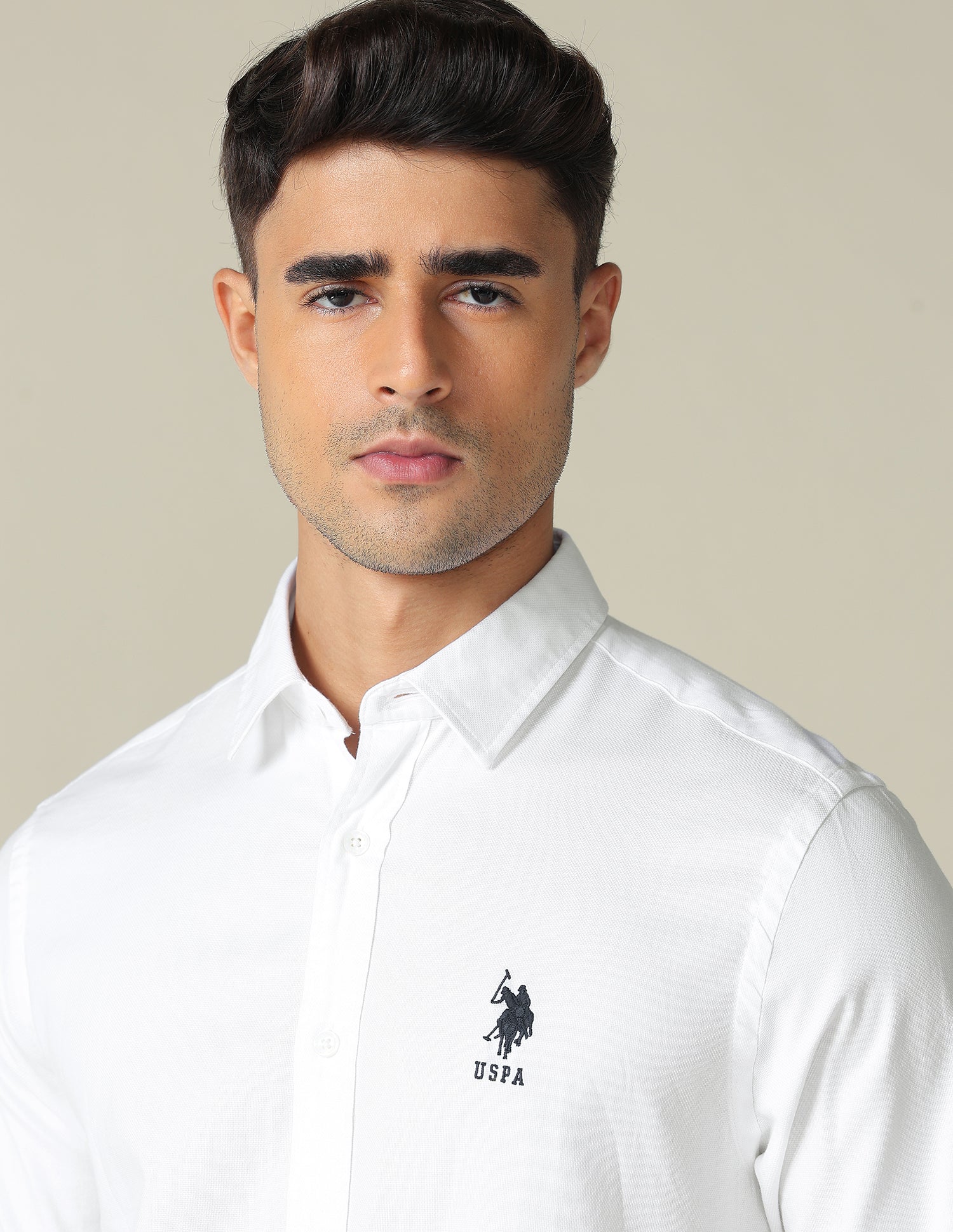 Dobby Tailored Fit Shirt White - U.S. POLO ASSN. | Large