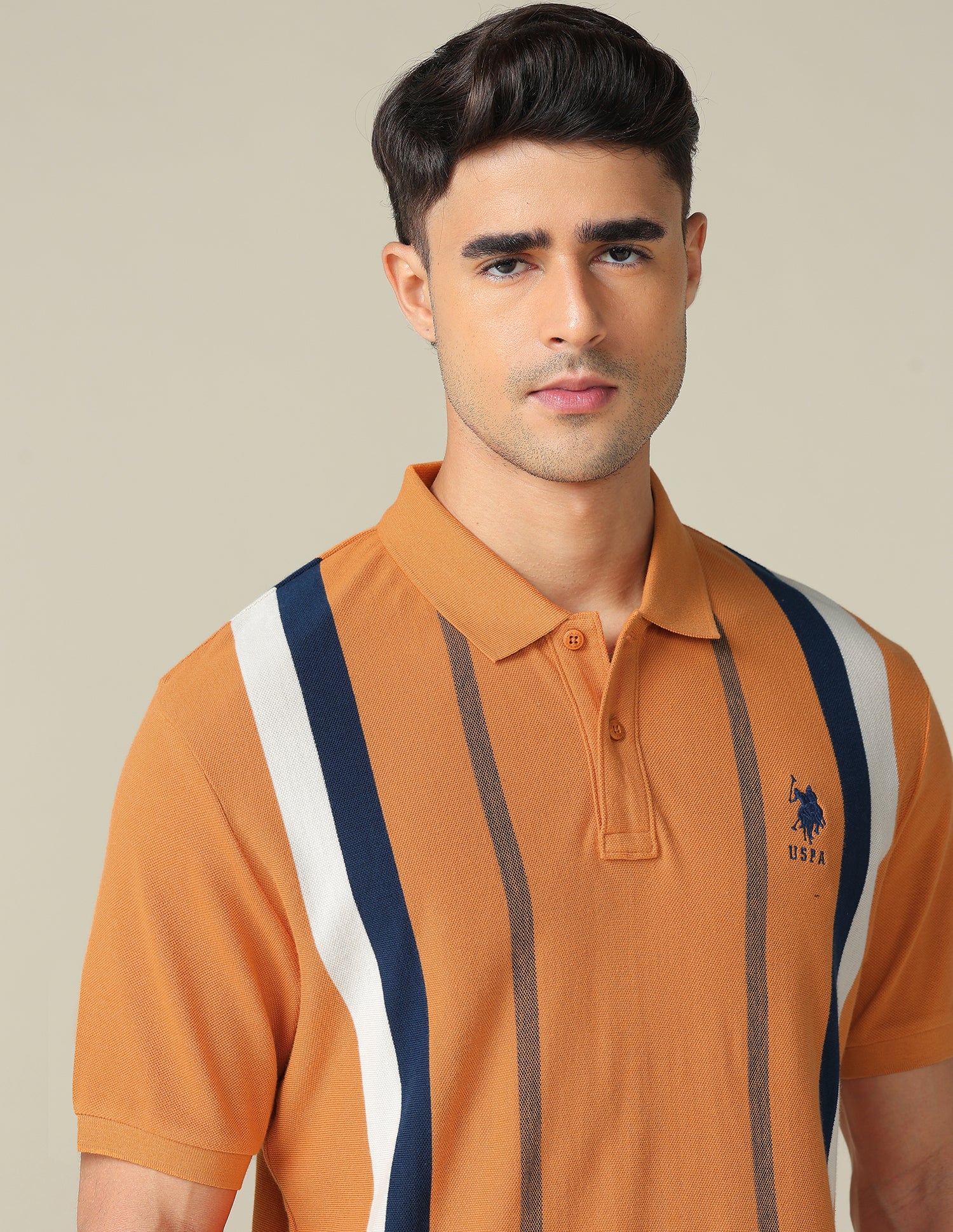 Vertical Striped Regular Fit Polo Shirt Mustard - U.S. POLO ASSN. | Large