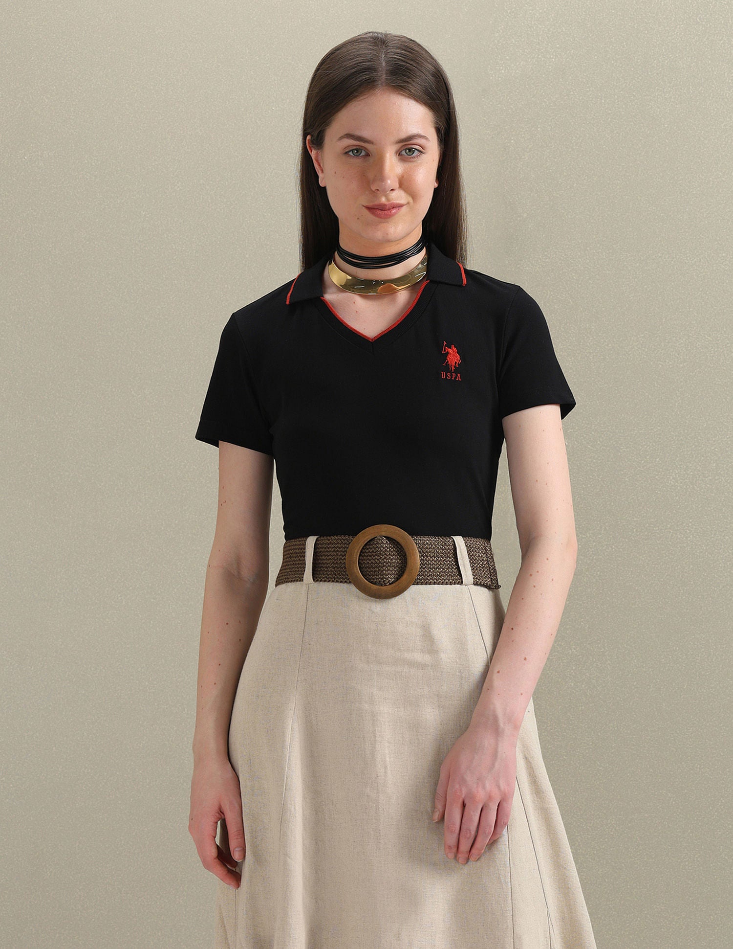 Tipped Collar Pique Polo Shirt Black - U.S. POLO ASSN. | Large