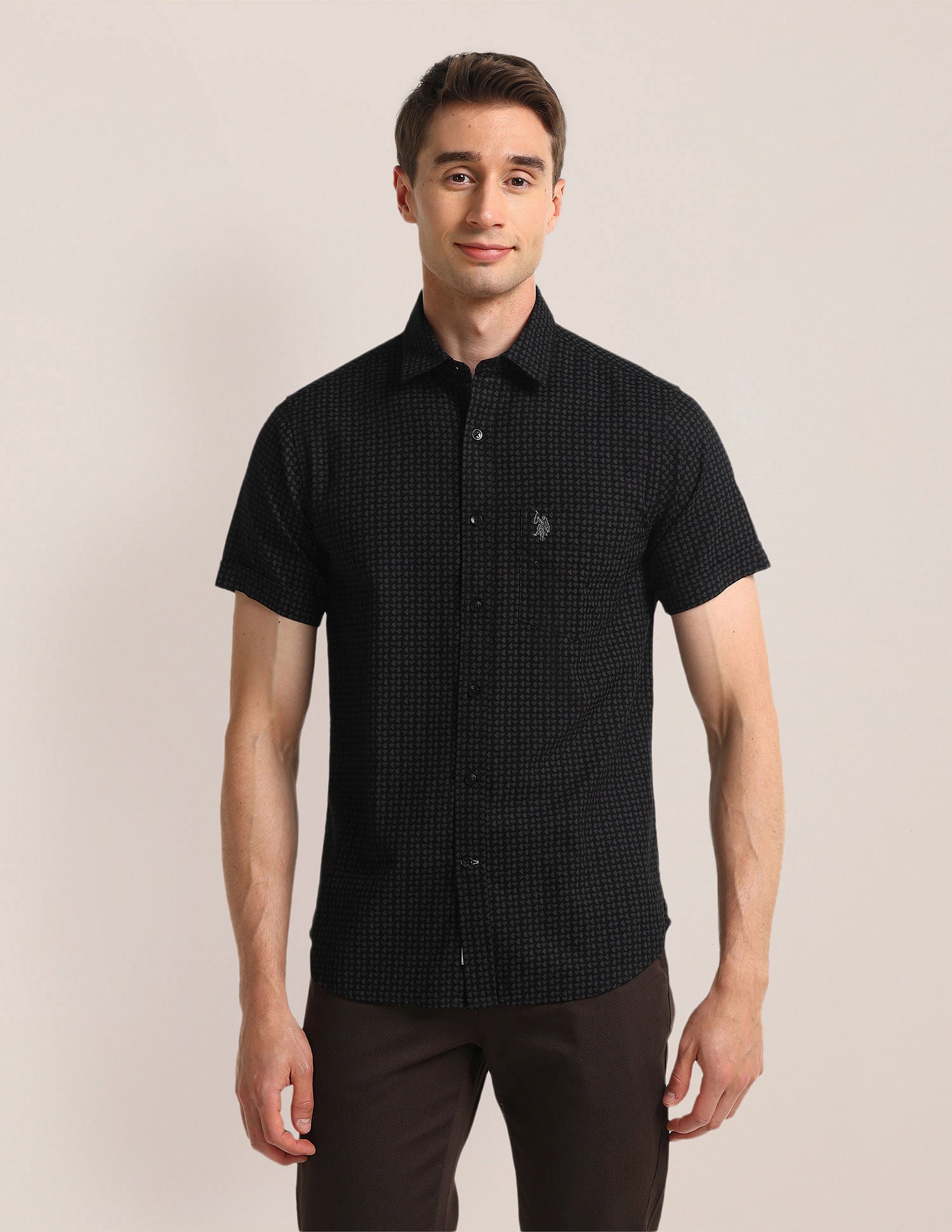Tailored Fit Geometric Shirt Black - U.S. Polo Assn. India | Large