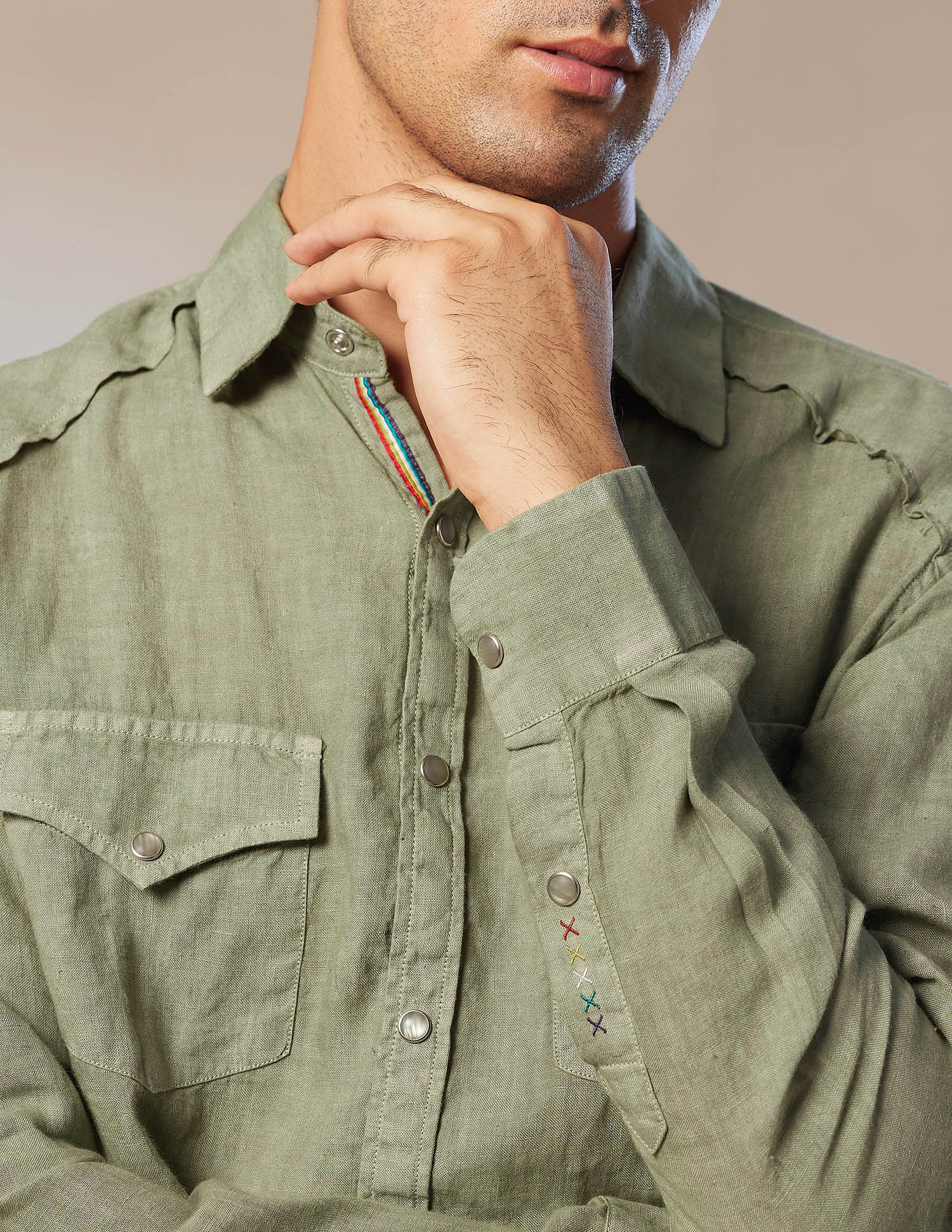 Pacho X Tailored Fit Linen Shirt Olive - U.S. POLO ASSN. | Large