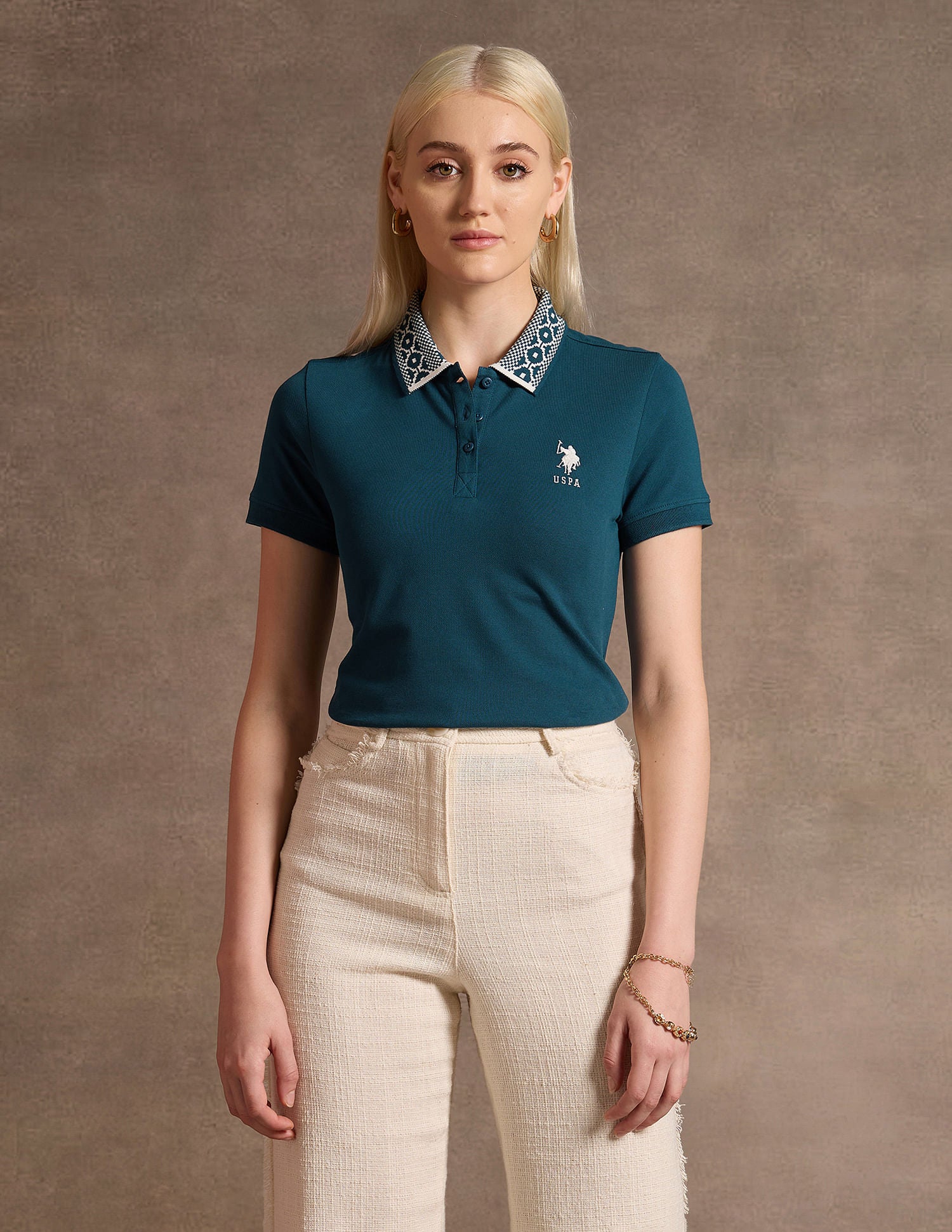 Jacquard Collar Polo Shirt Teal - U.S. POLO ASSN. | Large