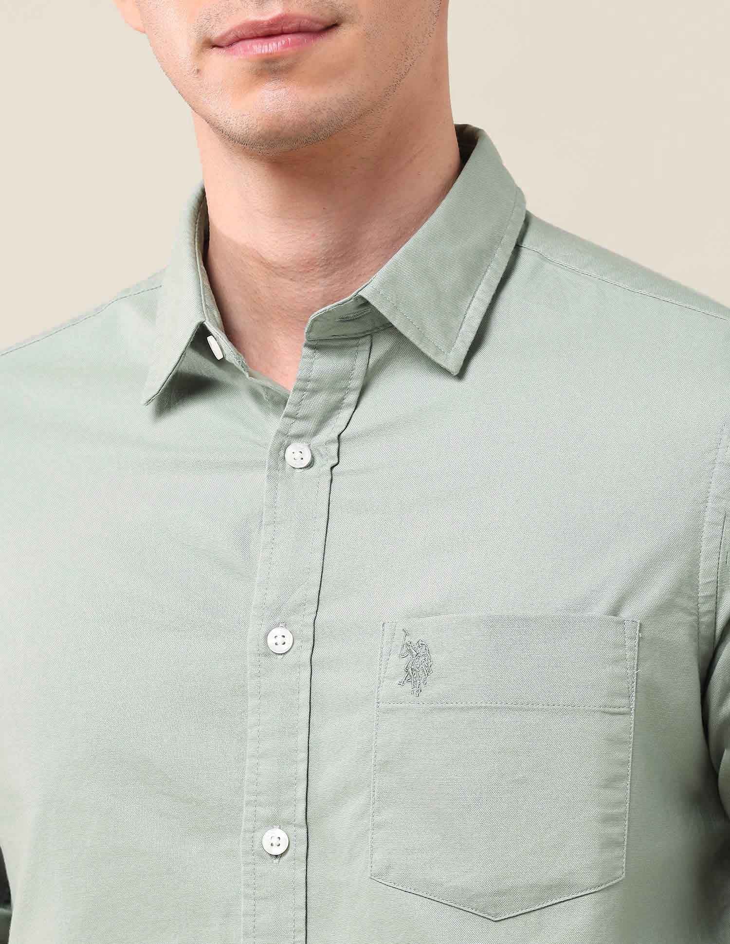 Tailored Fit Solid Shirt Light Green - U.S. Polo Assn. India | Large