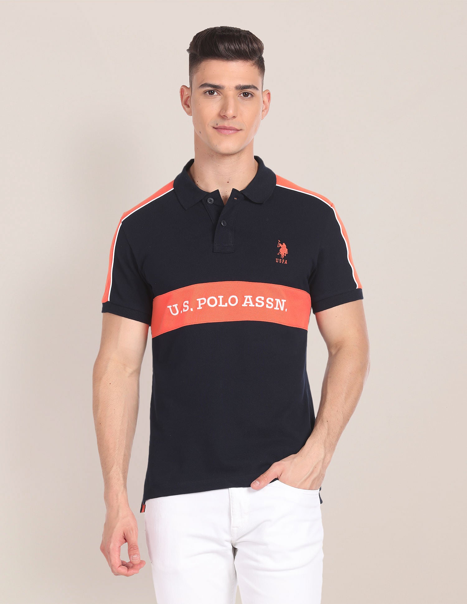 Brand Embroidered Pique Polo Shirt Navy - U.S. Polo Assn. India | Large
