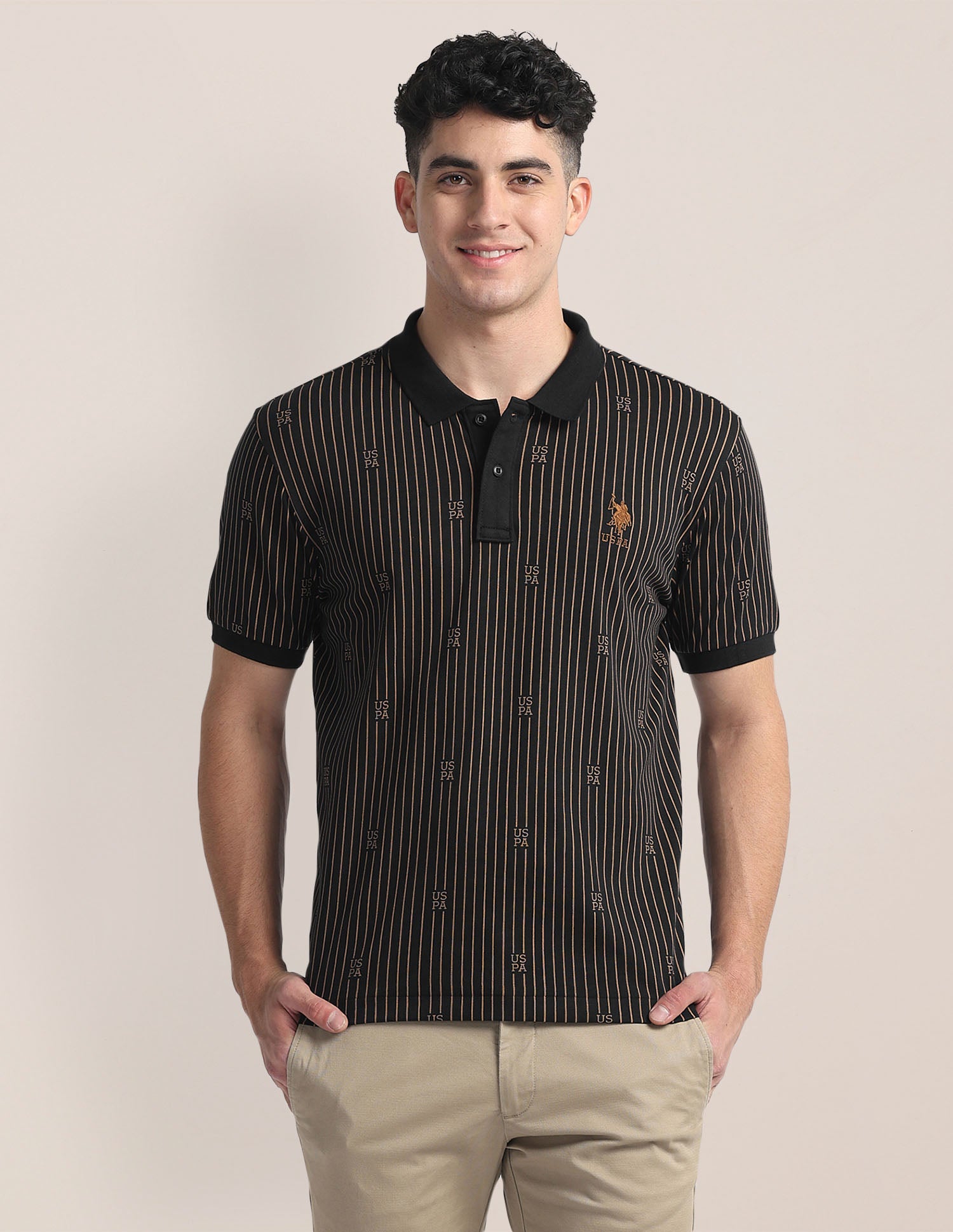 Vertical Stripe Slim Fit Polo Shirt Black - U.S. Polo Assn. India | Large