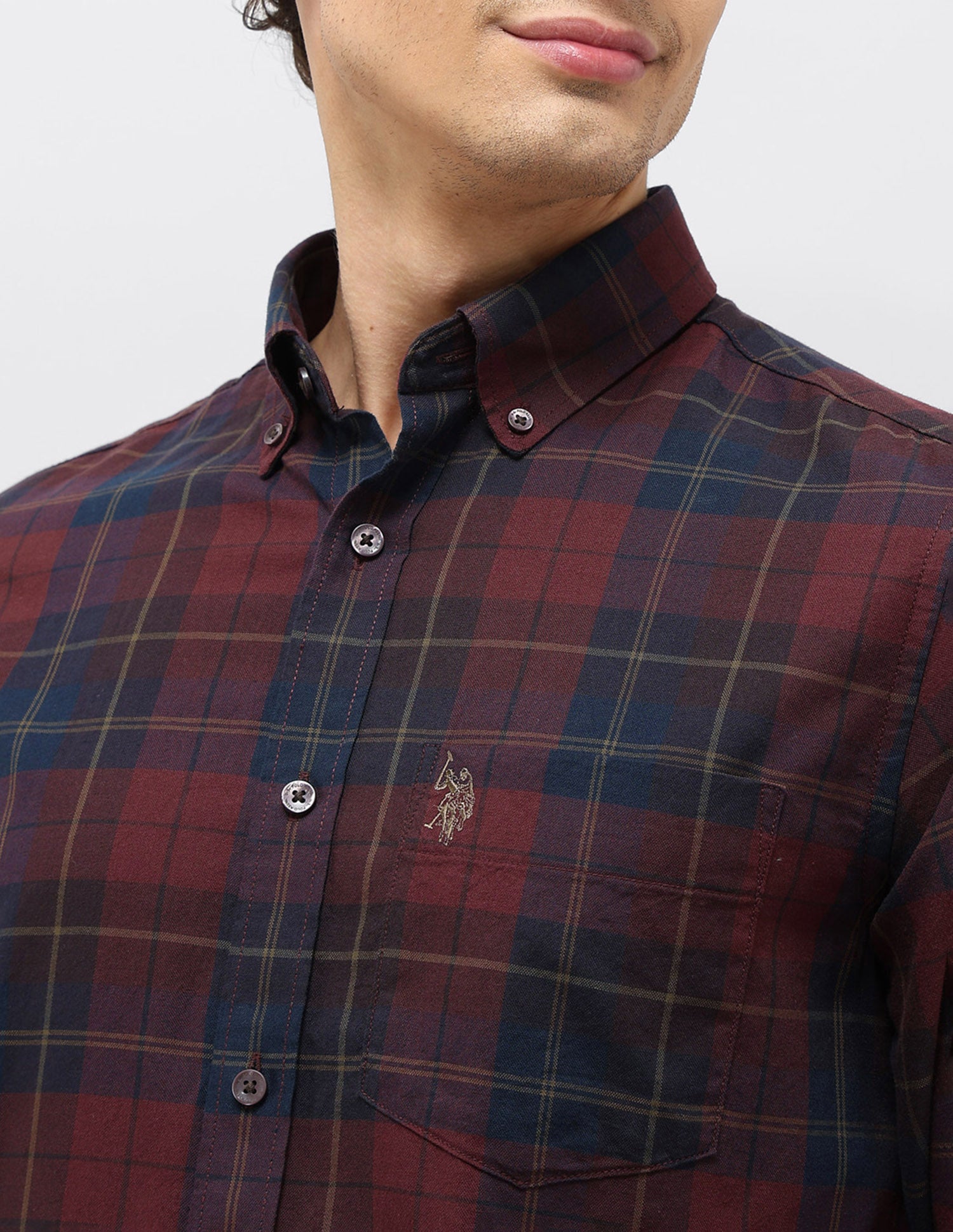 Tartan Checked Tailored Fit Shirt Maroon - U.S. Polo Assn. India | Large