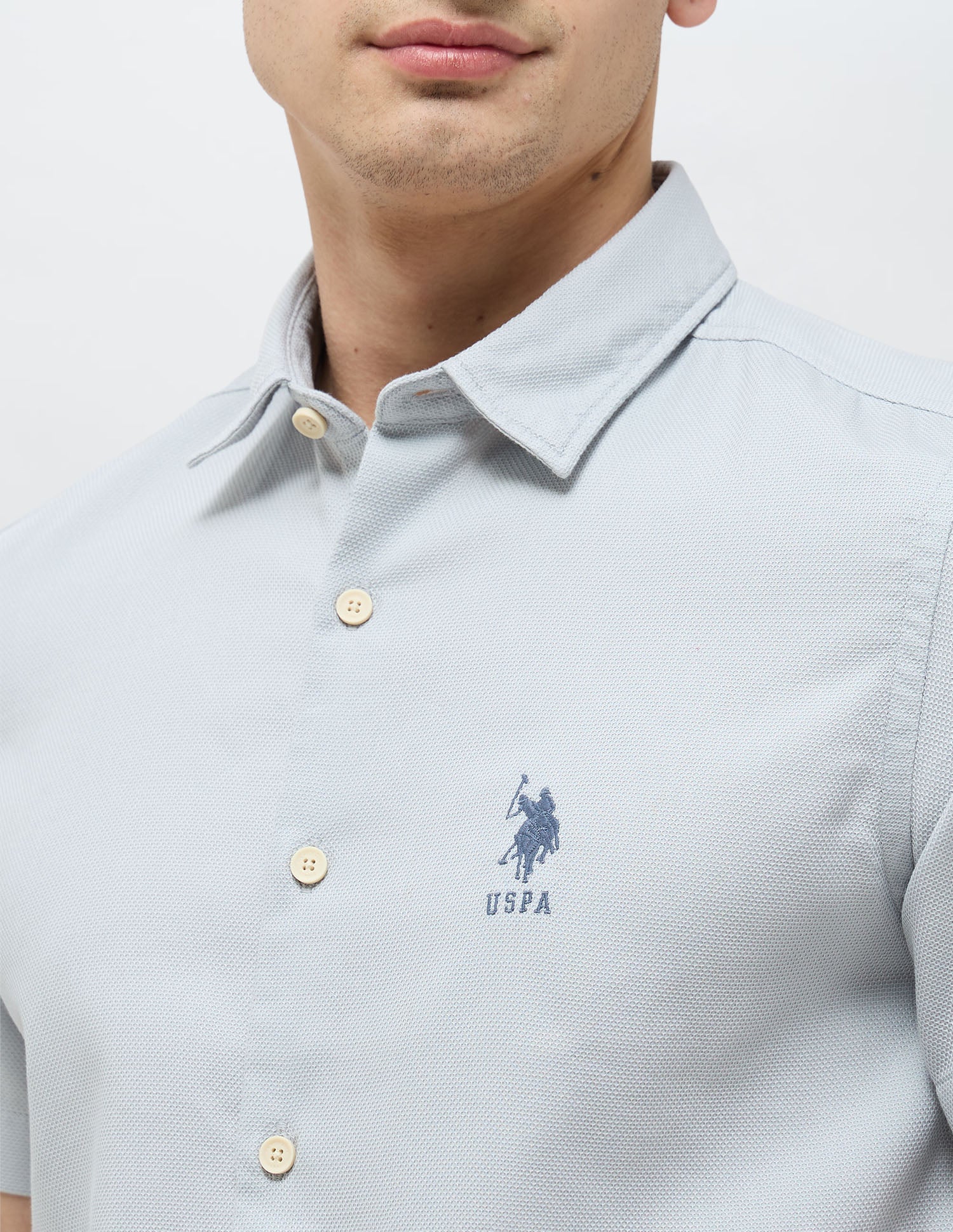 Textured Regular Fit Dobby Shirt Light Blue - U.S. Polo Assn. India | Large
