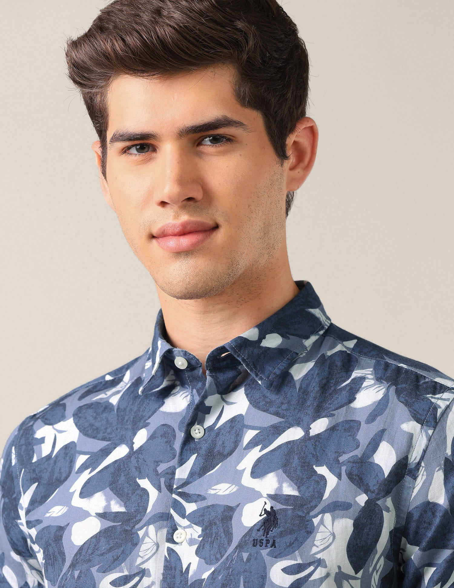 Floral Printed Regular Fit Shirt Blue - U.S. Polo Assn. India | Large