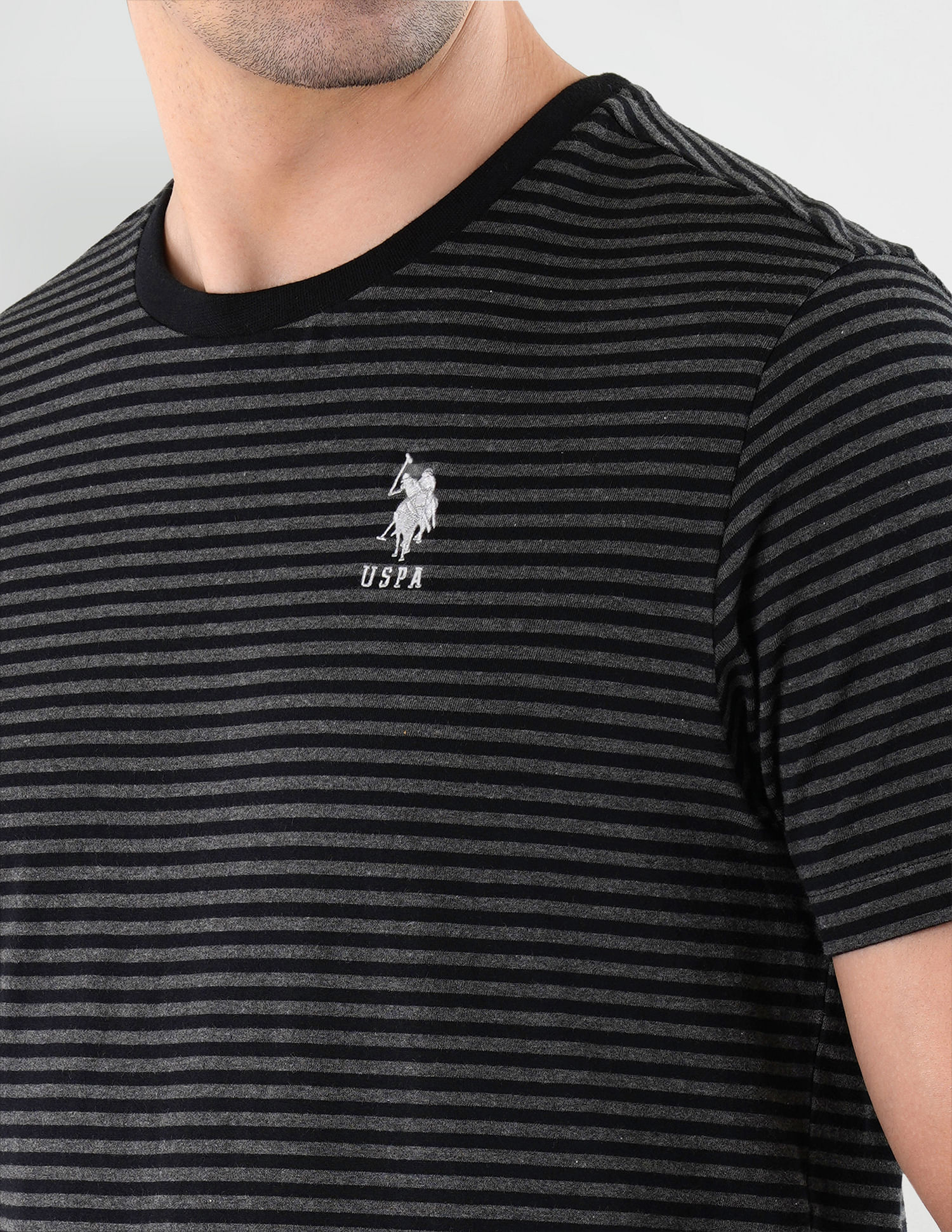 Yarn Dyed Stripe Cotton LE002 Lounge T-Shirt - Pack Of 1 Black and Grey - U.S. POLO ASSN. | Large