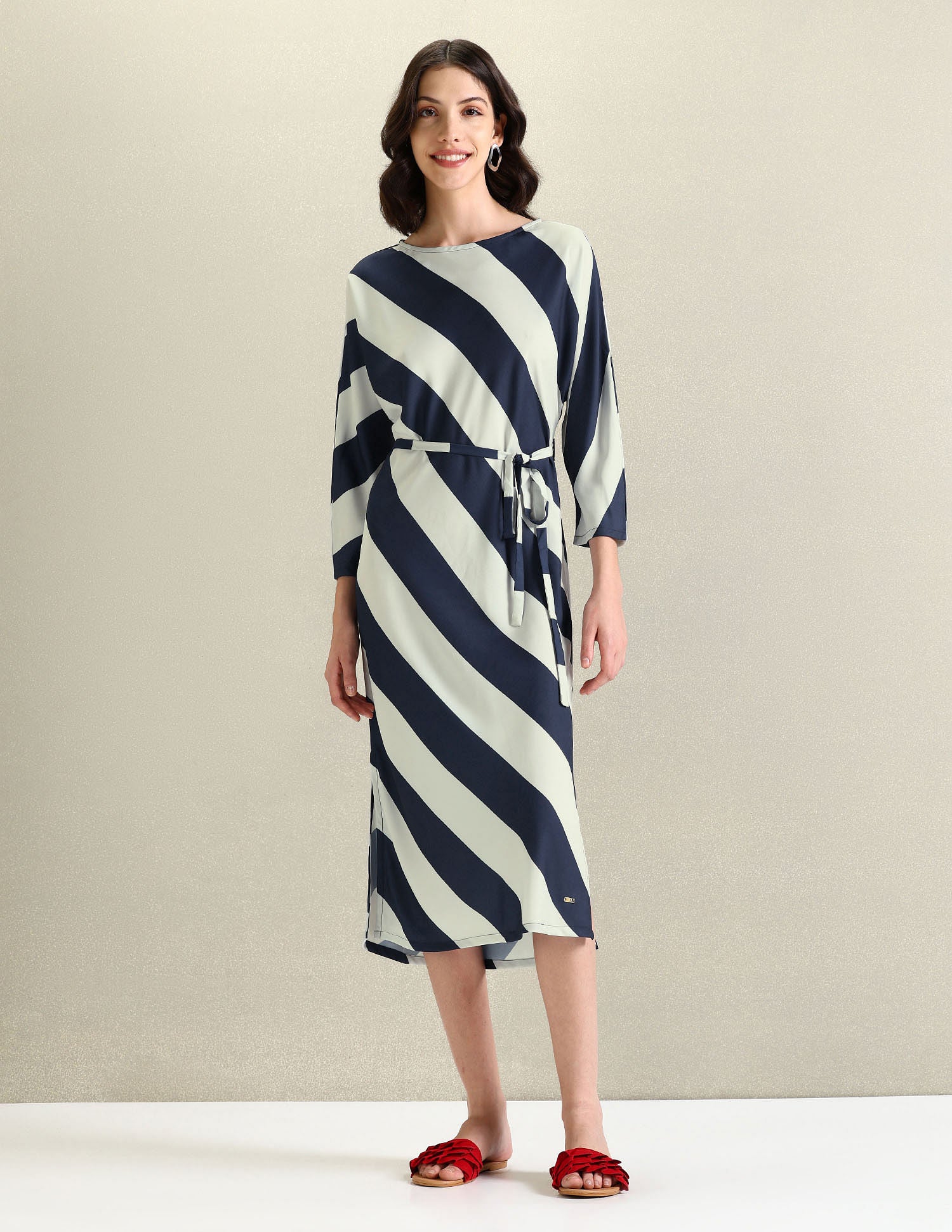 Round Neck Diagonal Stripe Dress Blue - U.S. Polo Assn. India | Large