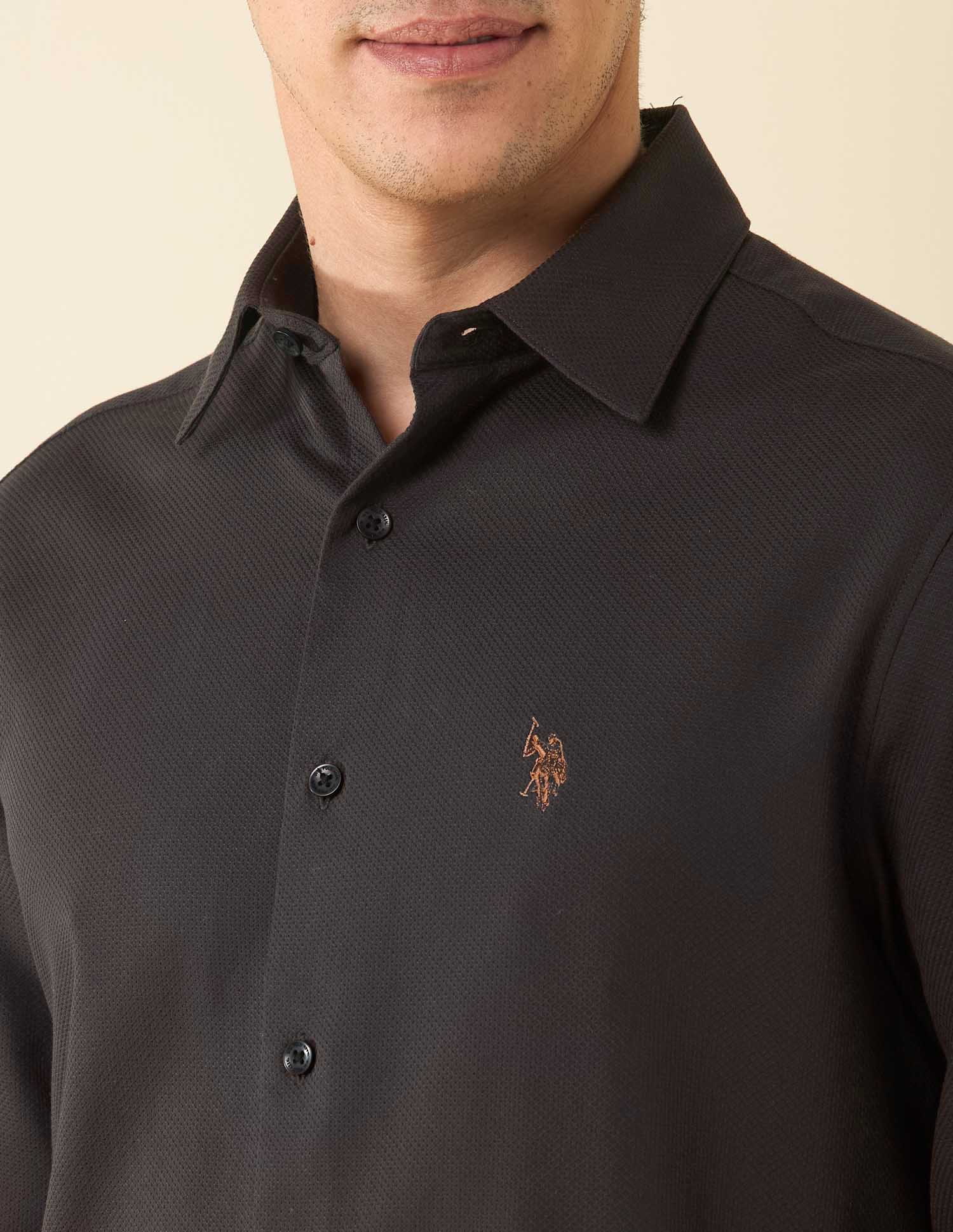 Textured Tailored Fit Shirt Choco - U.S. Polo Assn. India | Large