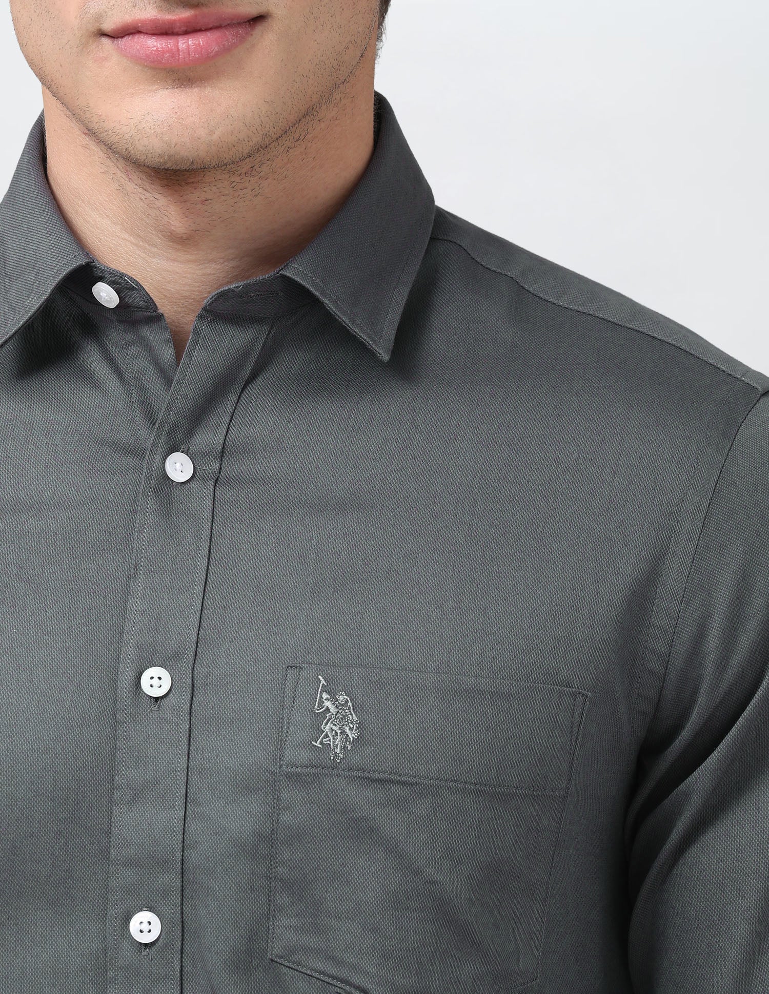 Pure Cotton Tailored Fit Shirt Charcoal - U.S. Polo Assn. India | Large