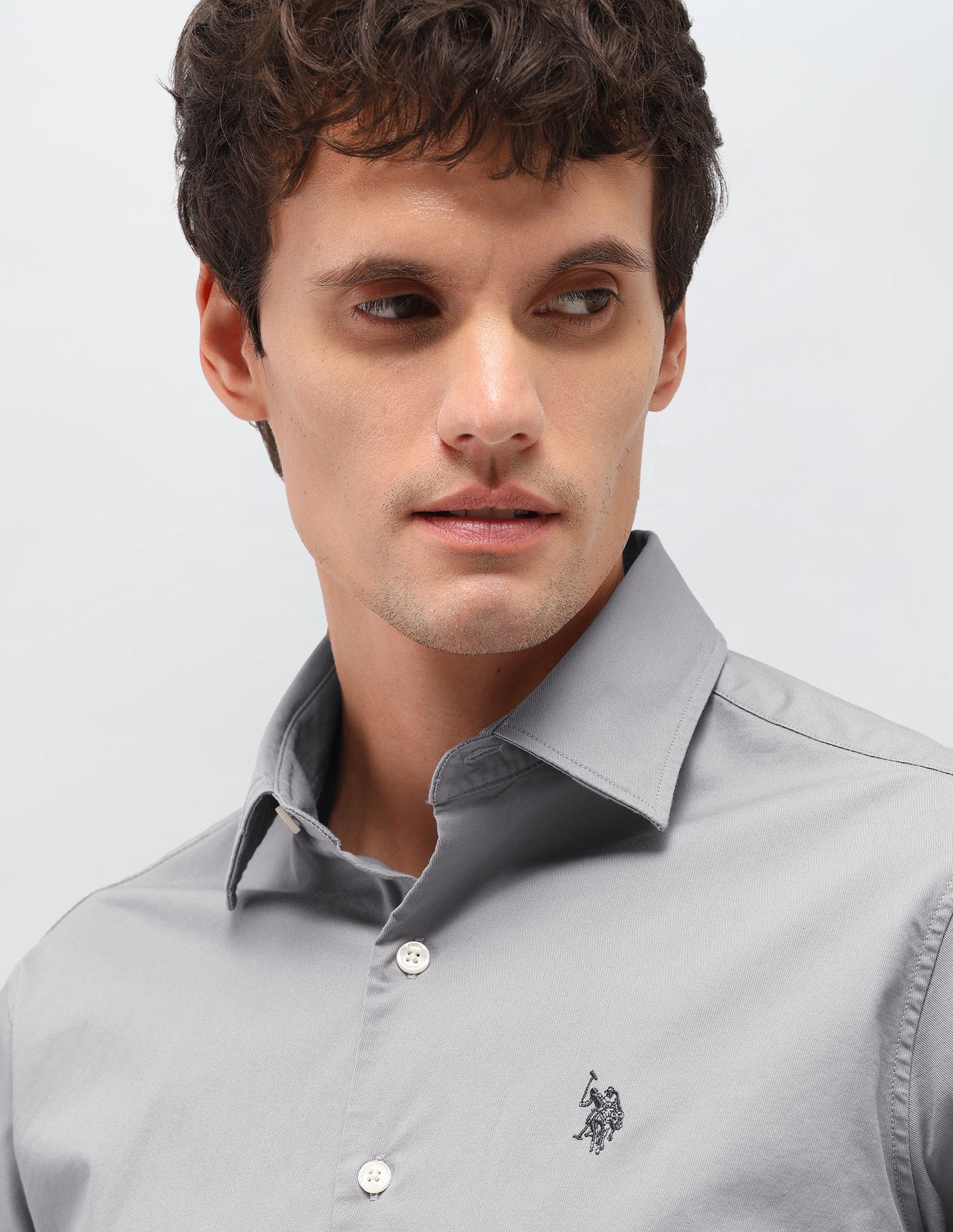 Twill Solid Shirt Light Grey - U.S. Polo Assn. India | Large