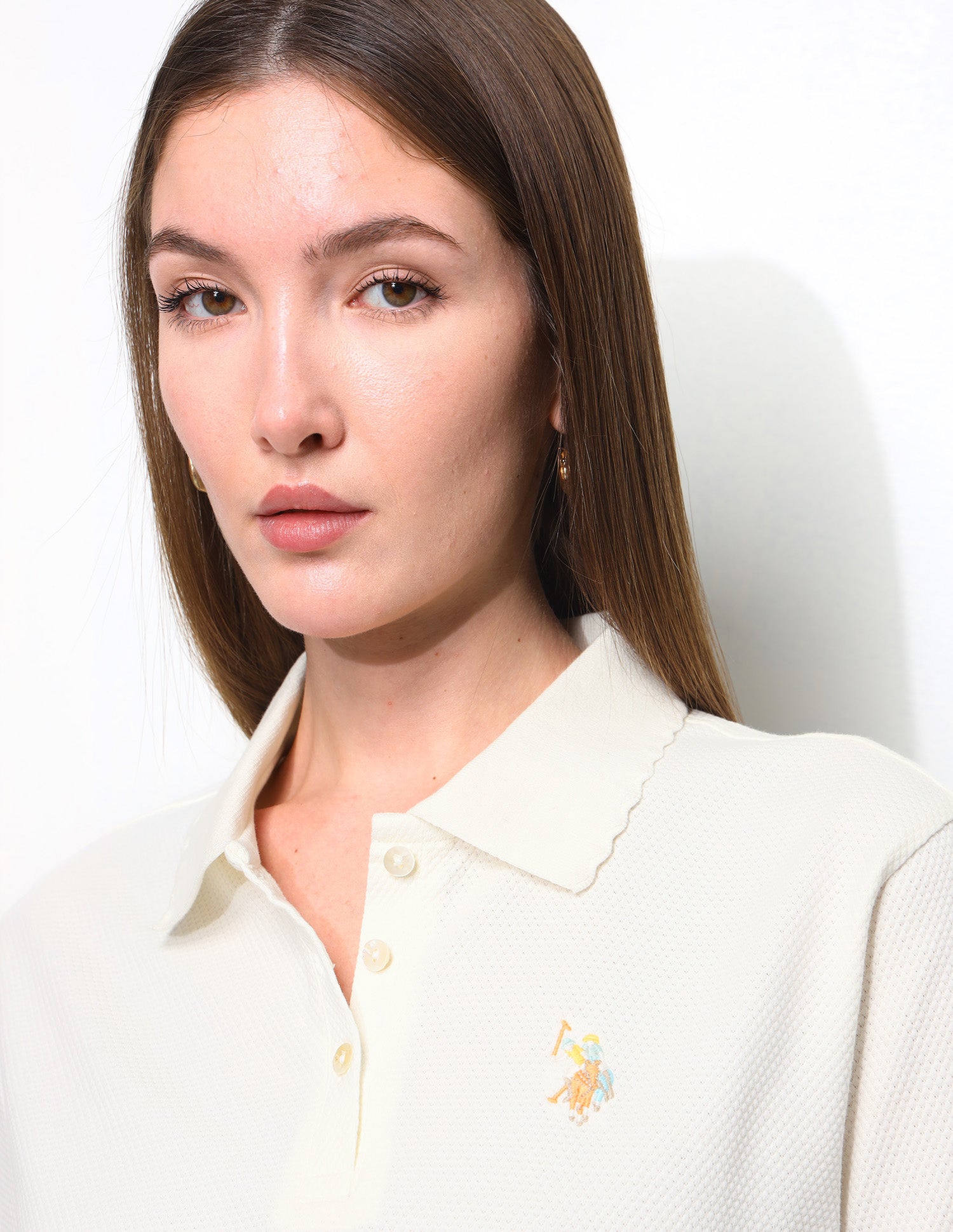 Textured Relaxed Fit Blouson Polo Shirt Off White - U.S. Polo Assn. India | Large