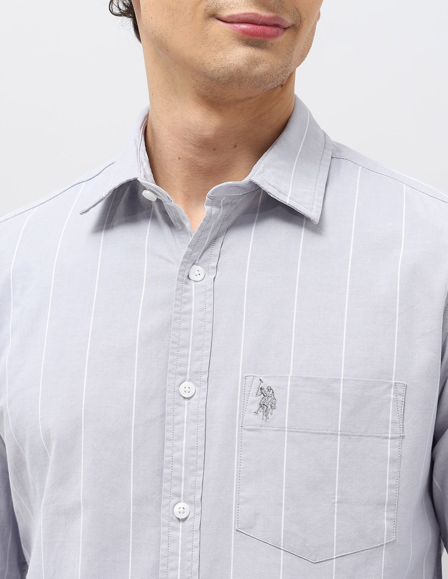 Vertical Striped Tailored Fit Shirt Light Grey - U.S. POLO ASSN. | Large