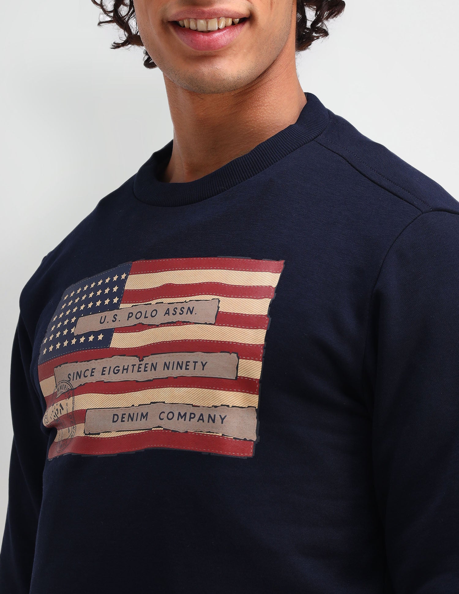 Graphic Printed Muscle Fit Sweatshirt Navy - U.S. Polo Assn. India | Large