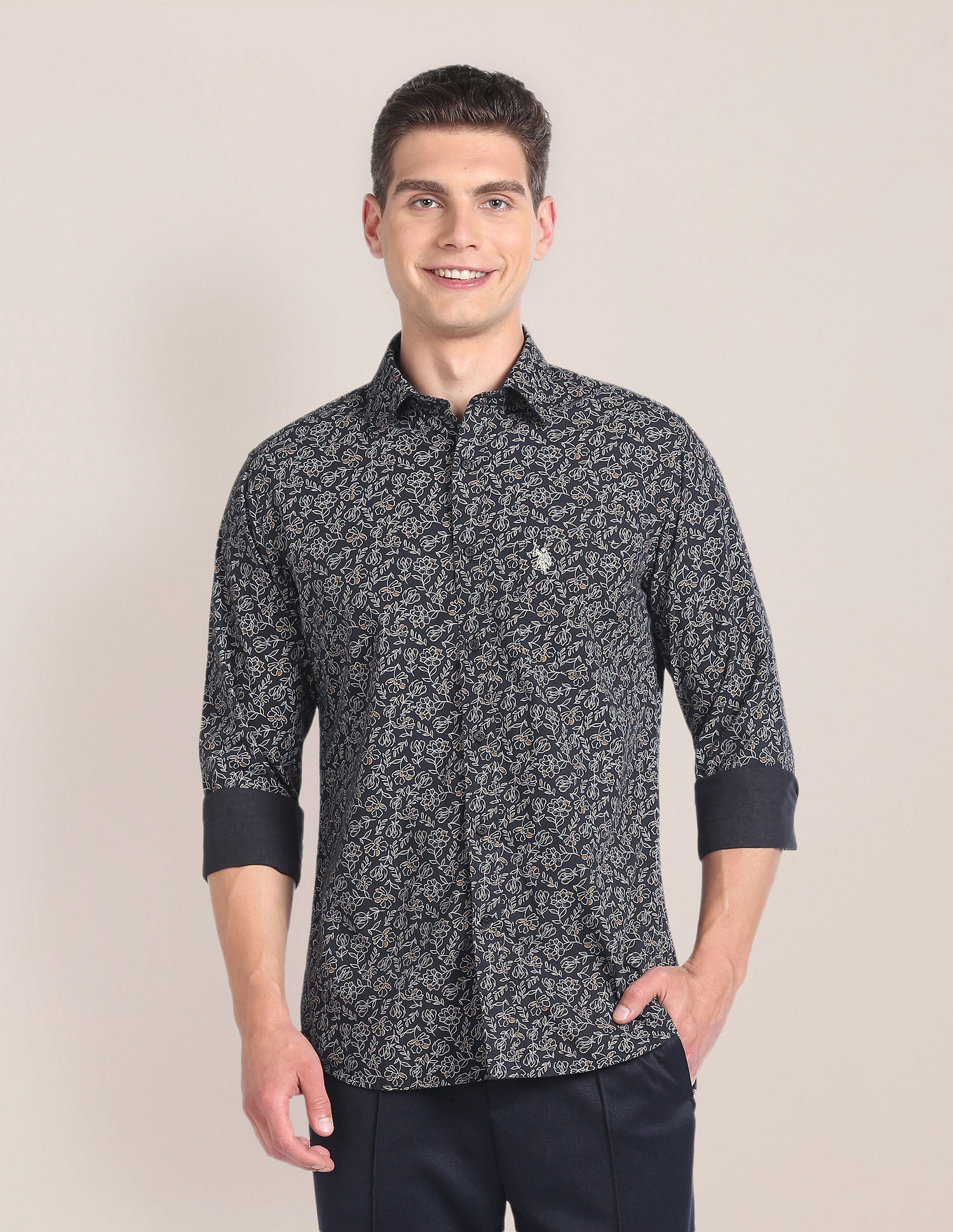 Premium Cotton Floral Shirt Black - U.S. Polo Assn. India | Large