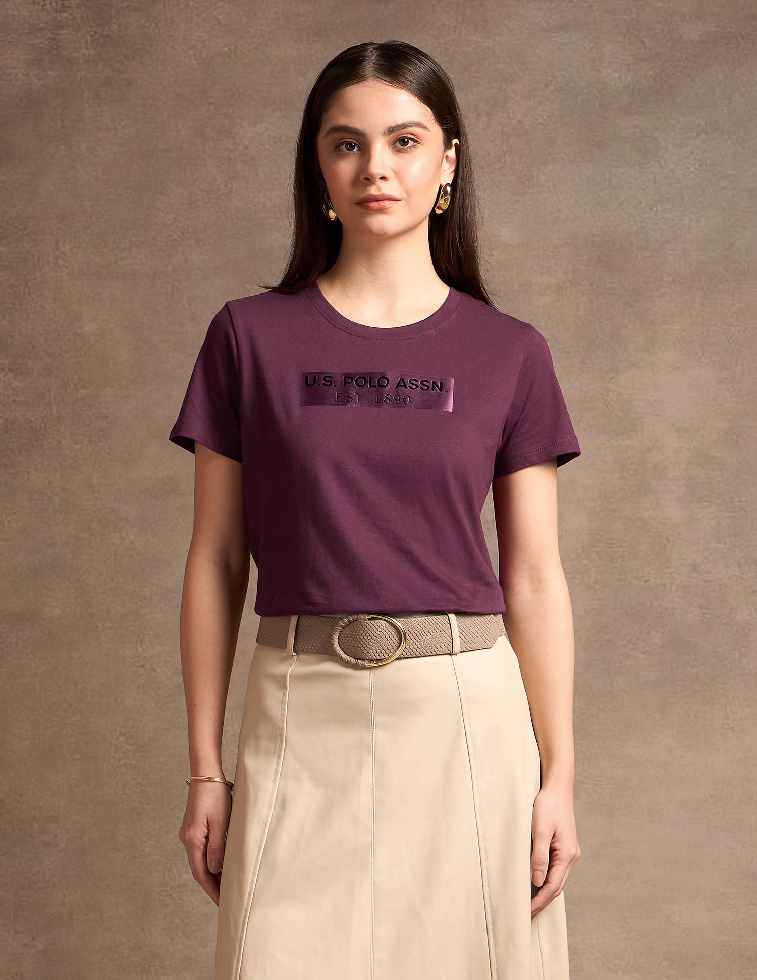 Satin Sticker Print Cotton T-Shirt Wine - U.S. POLO ASSN. | Large