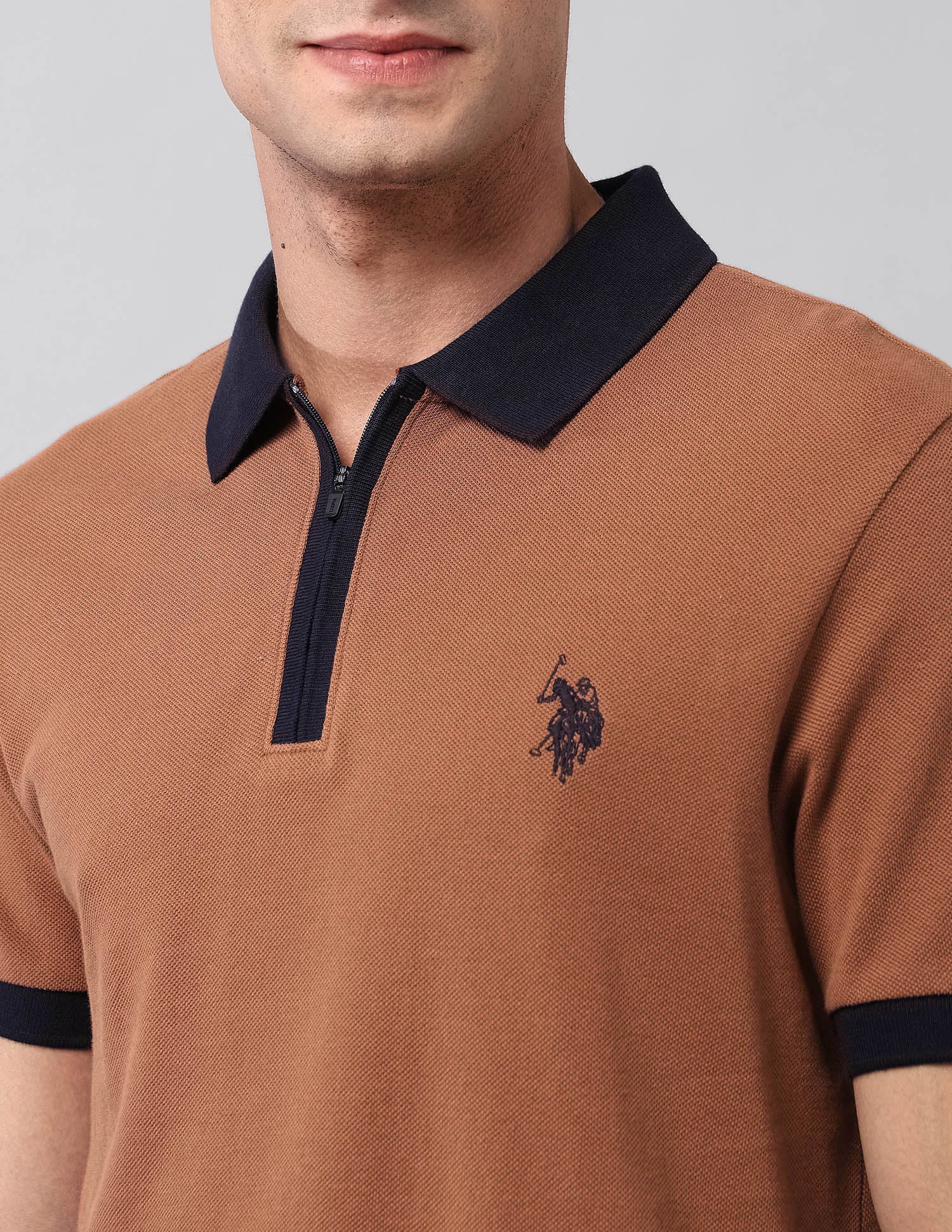 Solid Muscle Fit Polo Shirt Brown - U.S. Polo Assn. India | Large