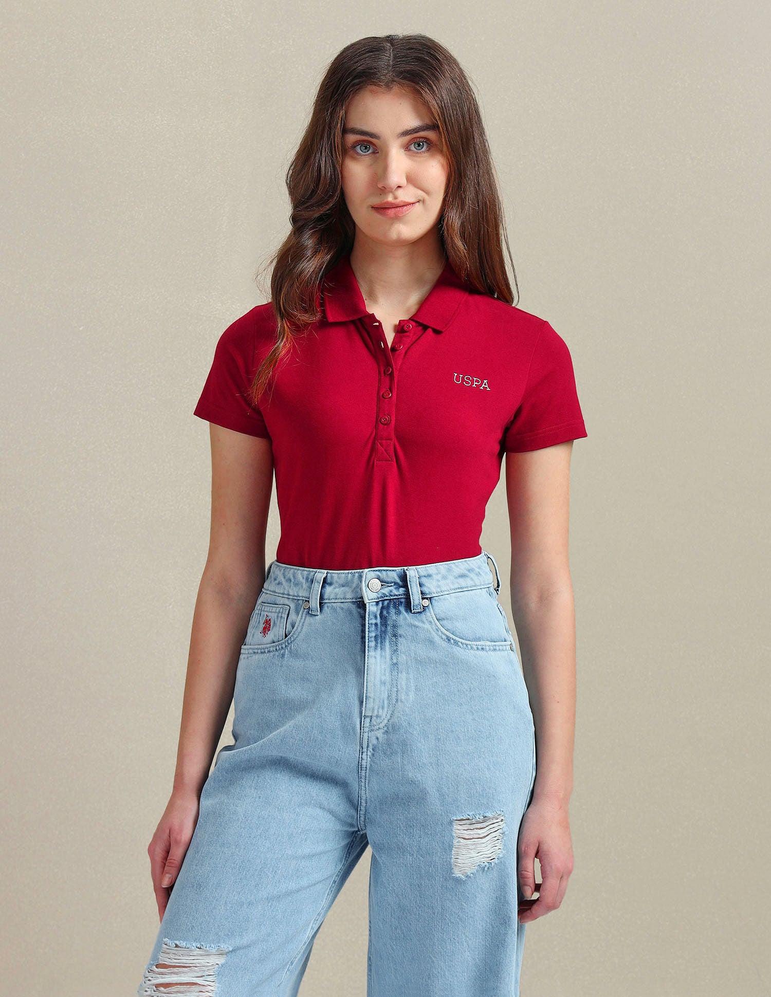 Rice Stitch Logo Polo Shirt Maroon - U.S. POLO ASSN. | Large