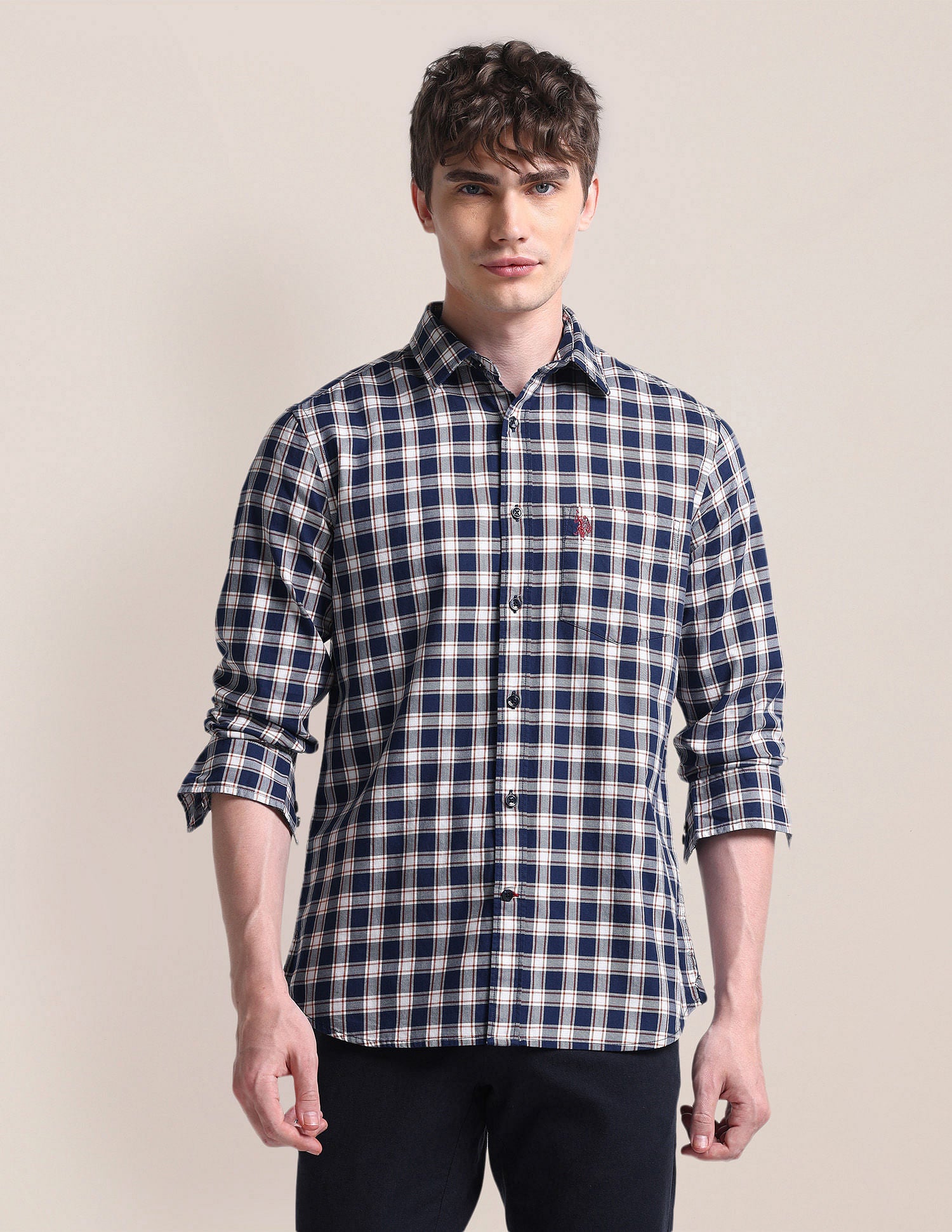 Tartan Checked Twill Cotton Shirt NAVY BLUE - U.S. Polo Assn. India | Large