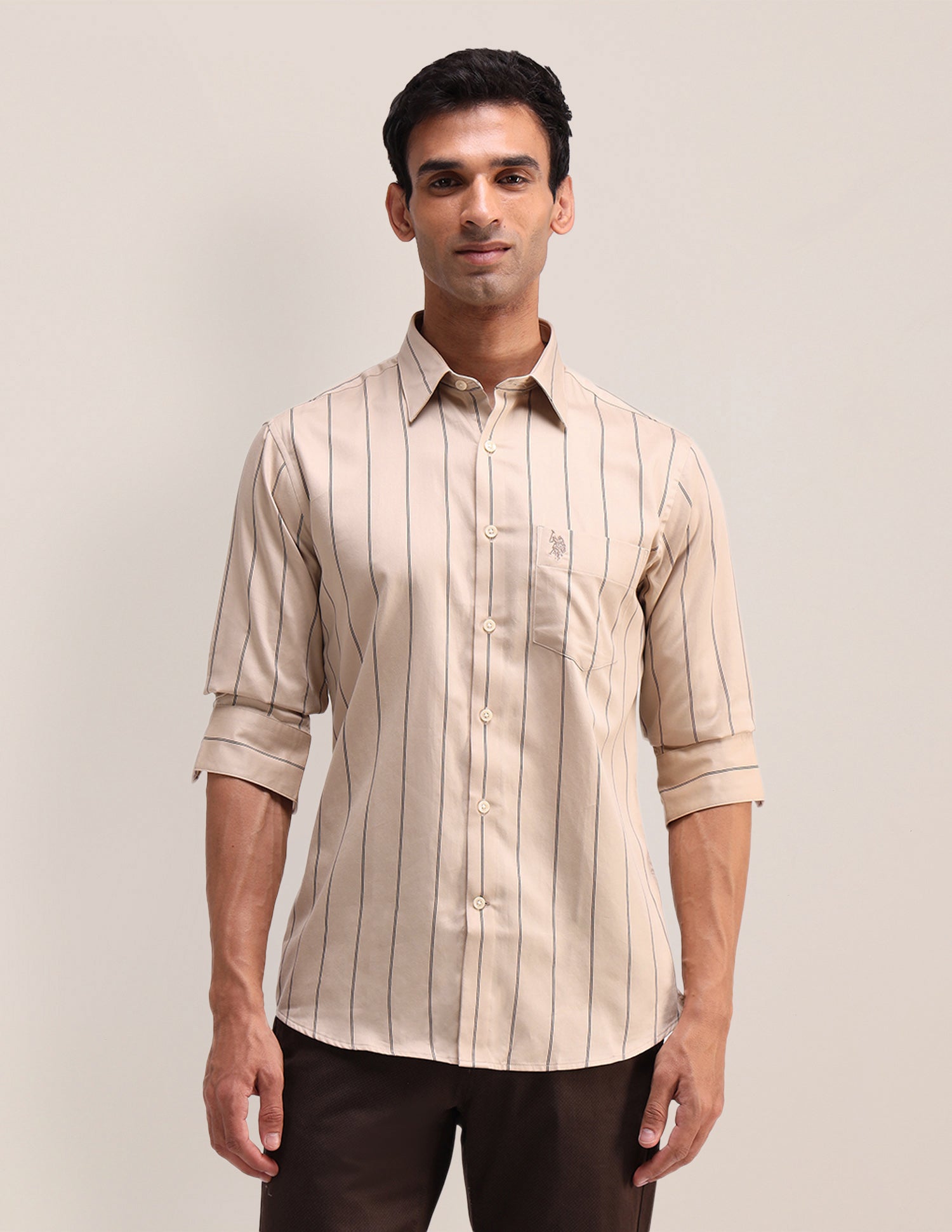 Vertical Striped Satin Shirt Khaki - U.S. Polo Assn. India | Large