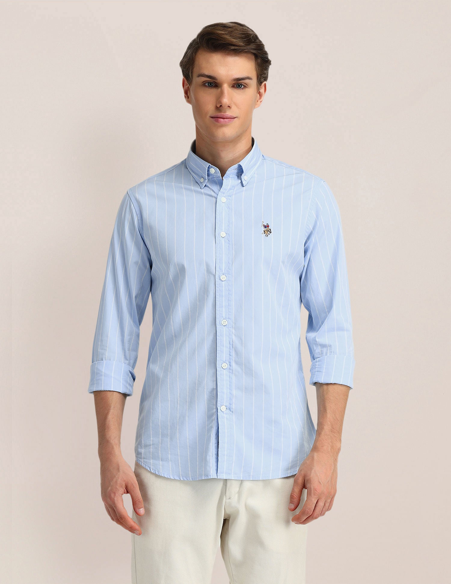 Vertical Striped Oxford Weave Shirt Light Blue - U.S. POLO ASSN. | Large