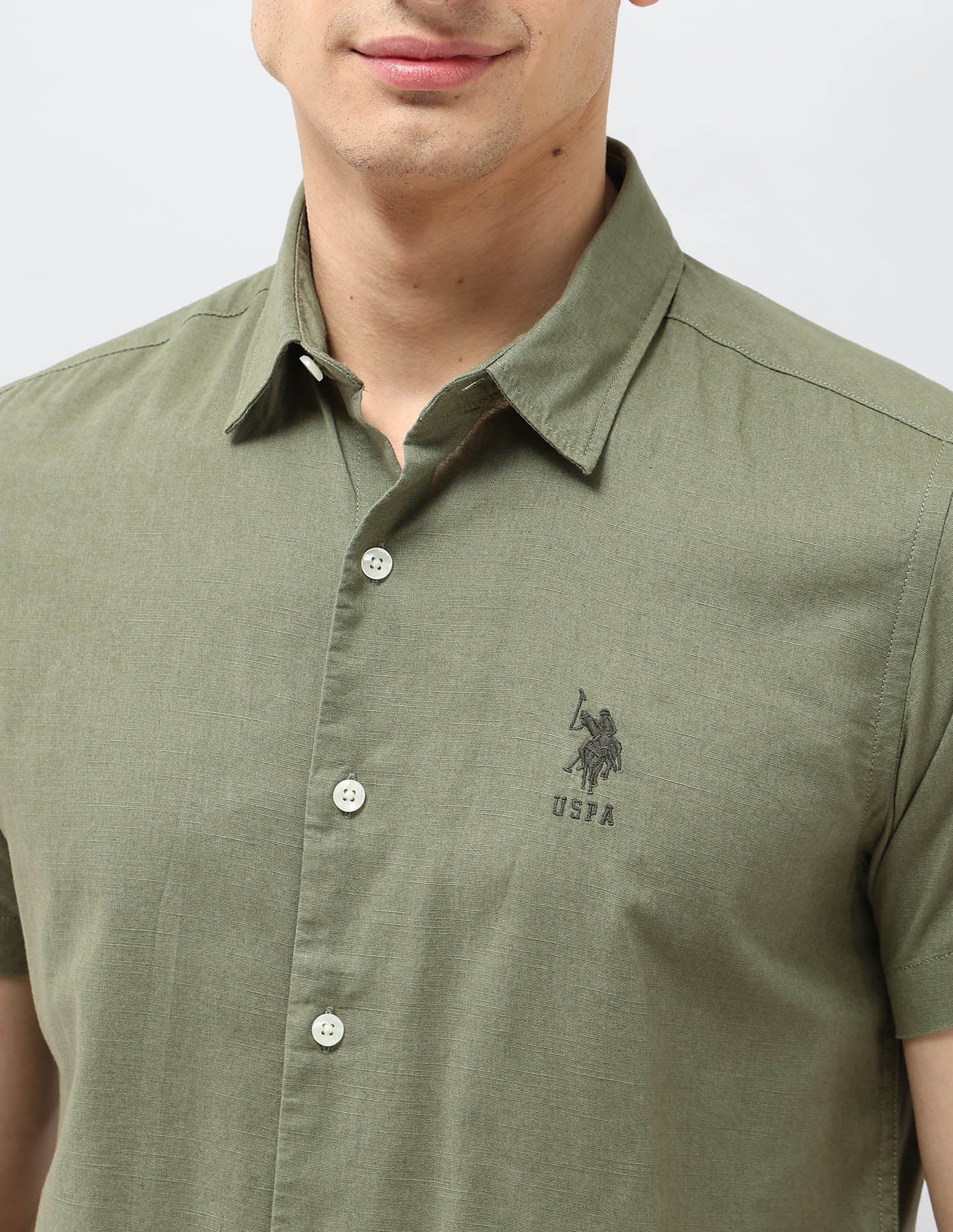 Regular Fit Solid Shirt Light Green - U.S. Polo Assn. India | Large