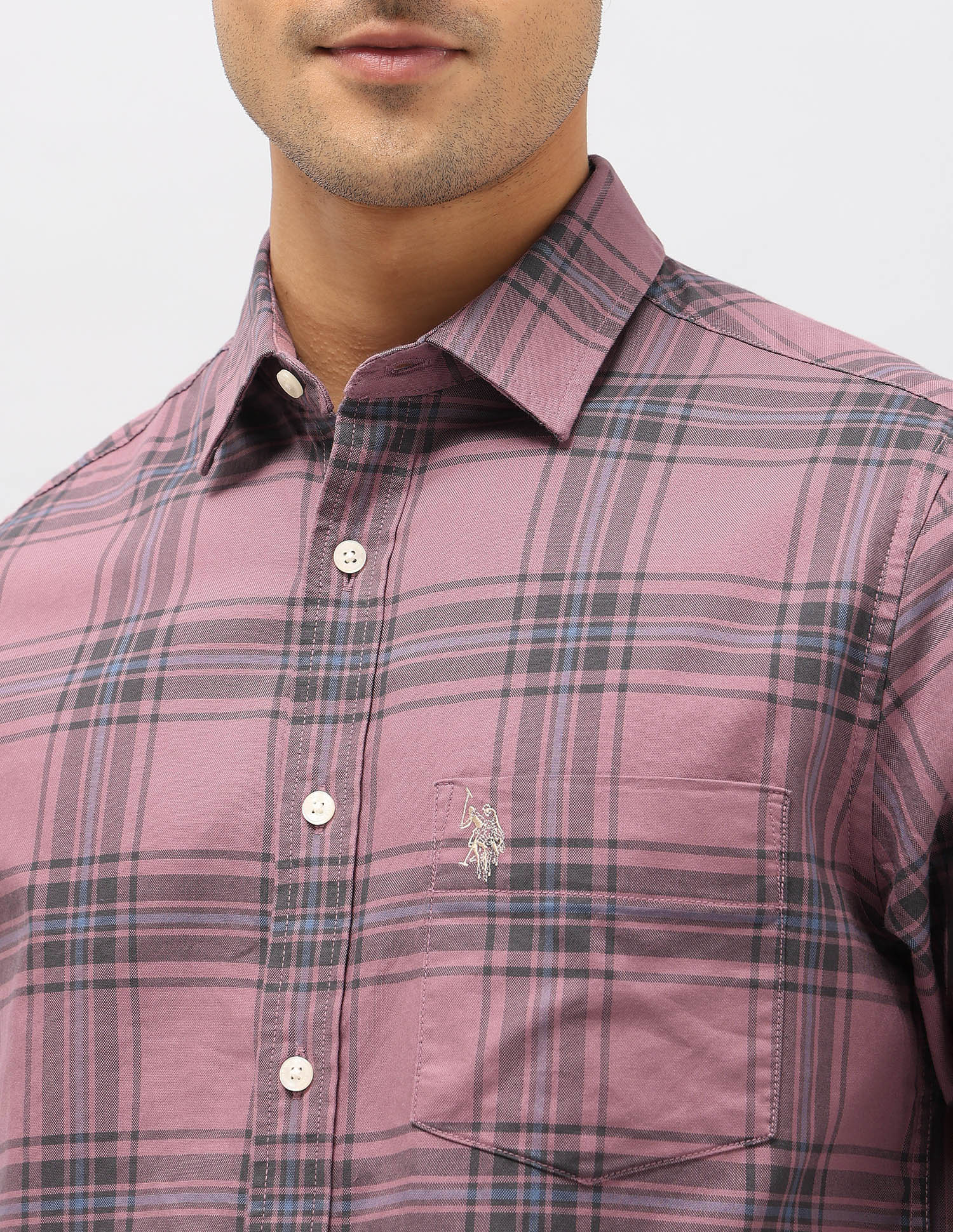 Tartan Checked Pure Cotton Shirt Pink - U.S. Polo Assn. India | Large