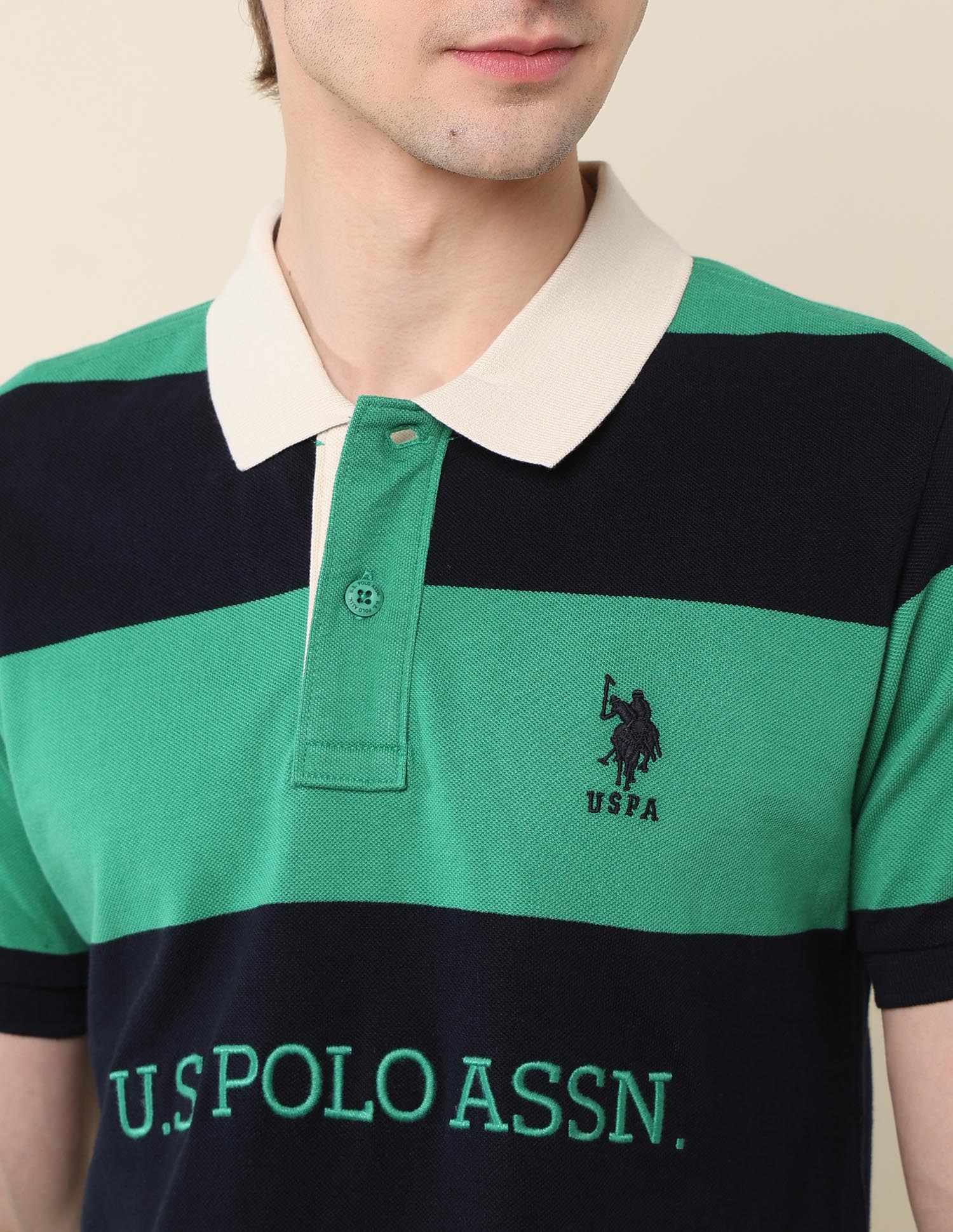 Horizontal Striped Classic Polo Shirt Green - U.S. POLO ASSN. | Large