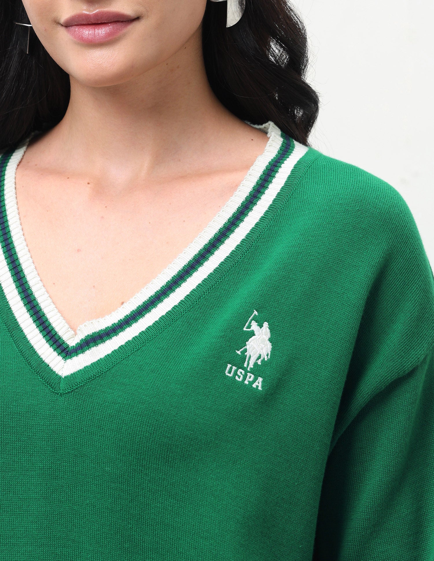 Solid Regular Fit Sweater Green - U.S. Polo Assn. India | Large