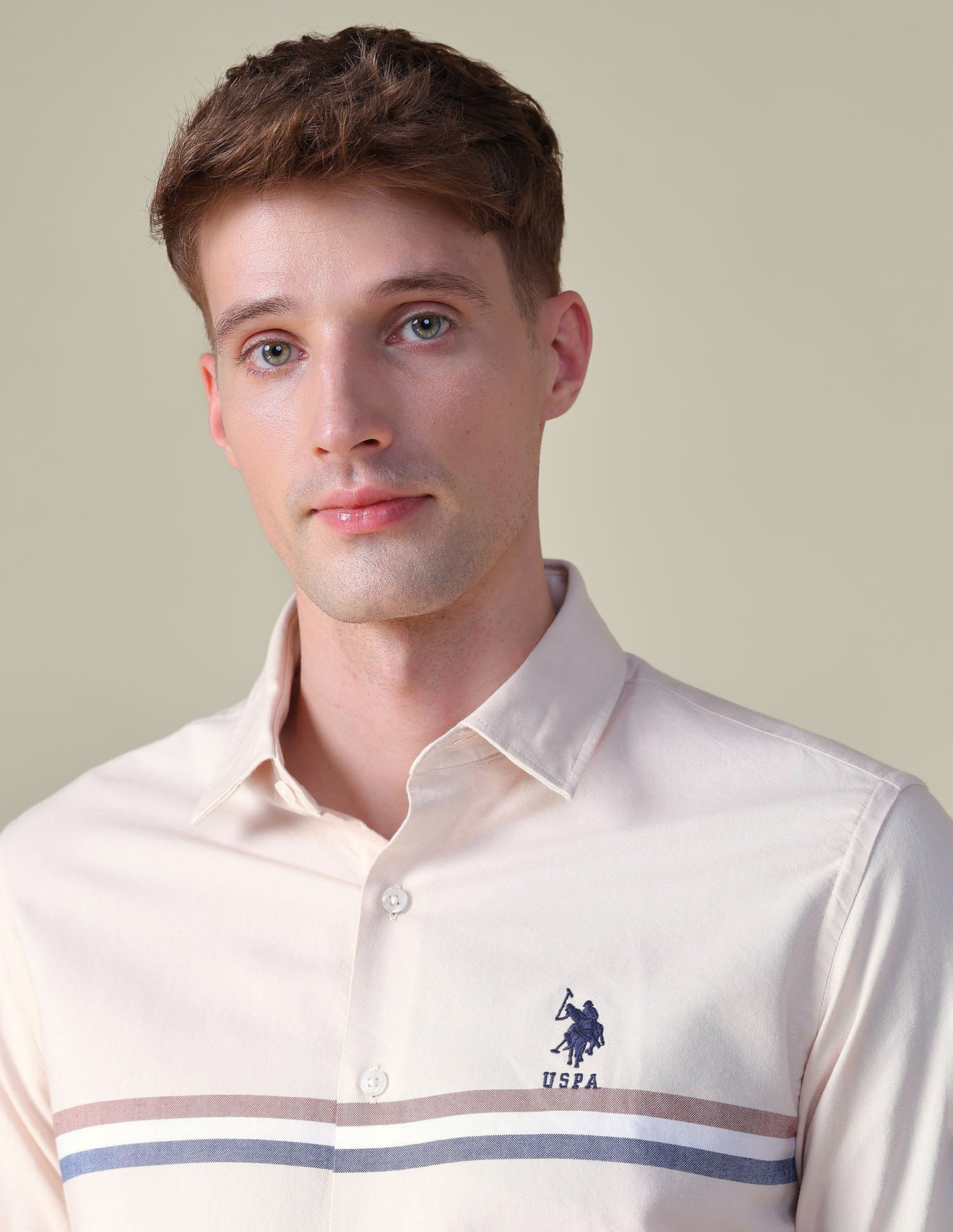 Oxford Horizontal Striped Shirt Beige - U.S. POLO ASSN. | Large