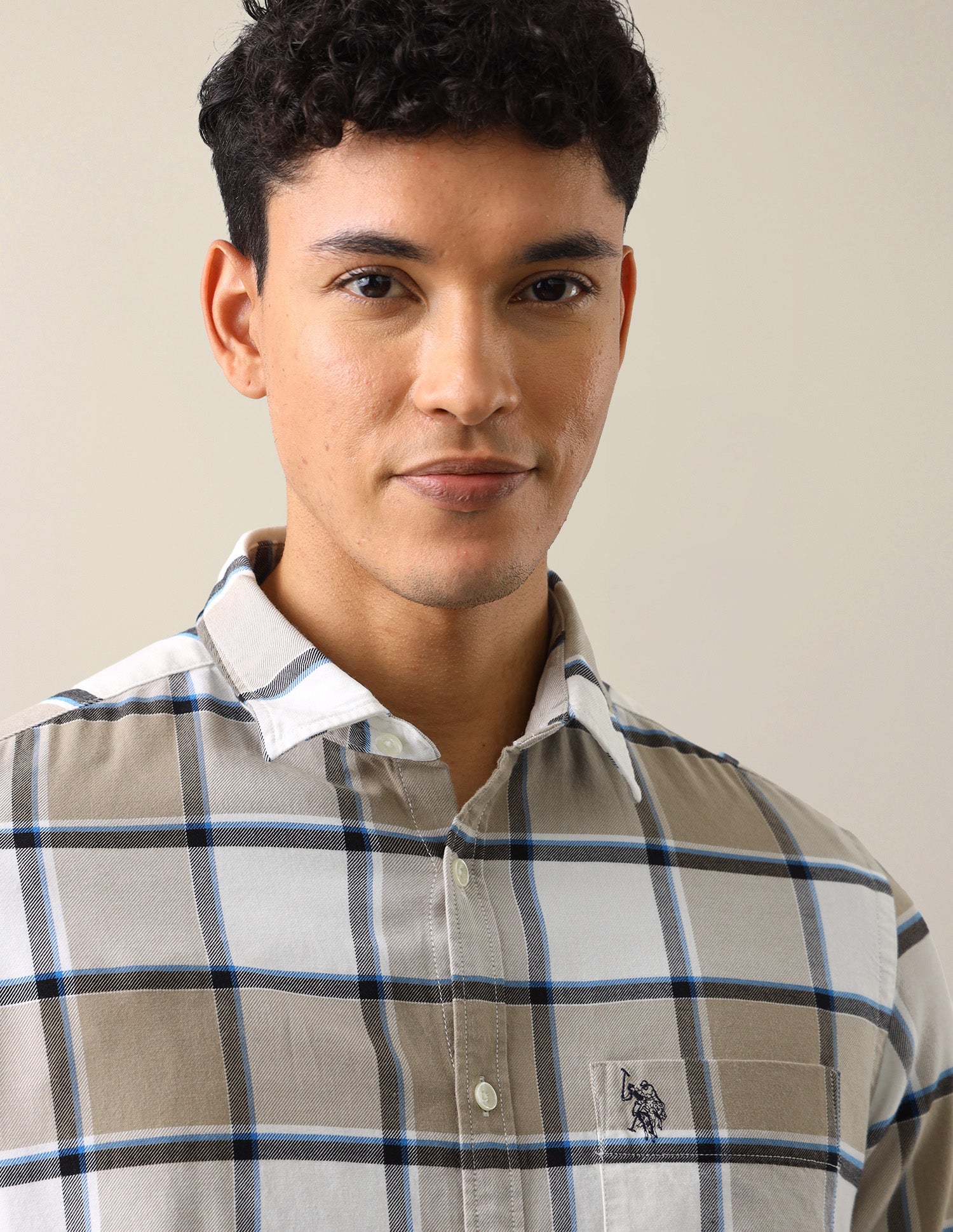 Twill Windowpane Checked Shirt Beige - U.S. Polo Assn. India | Large