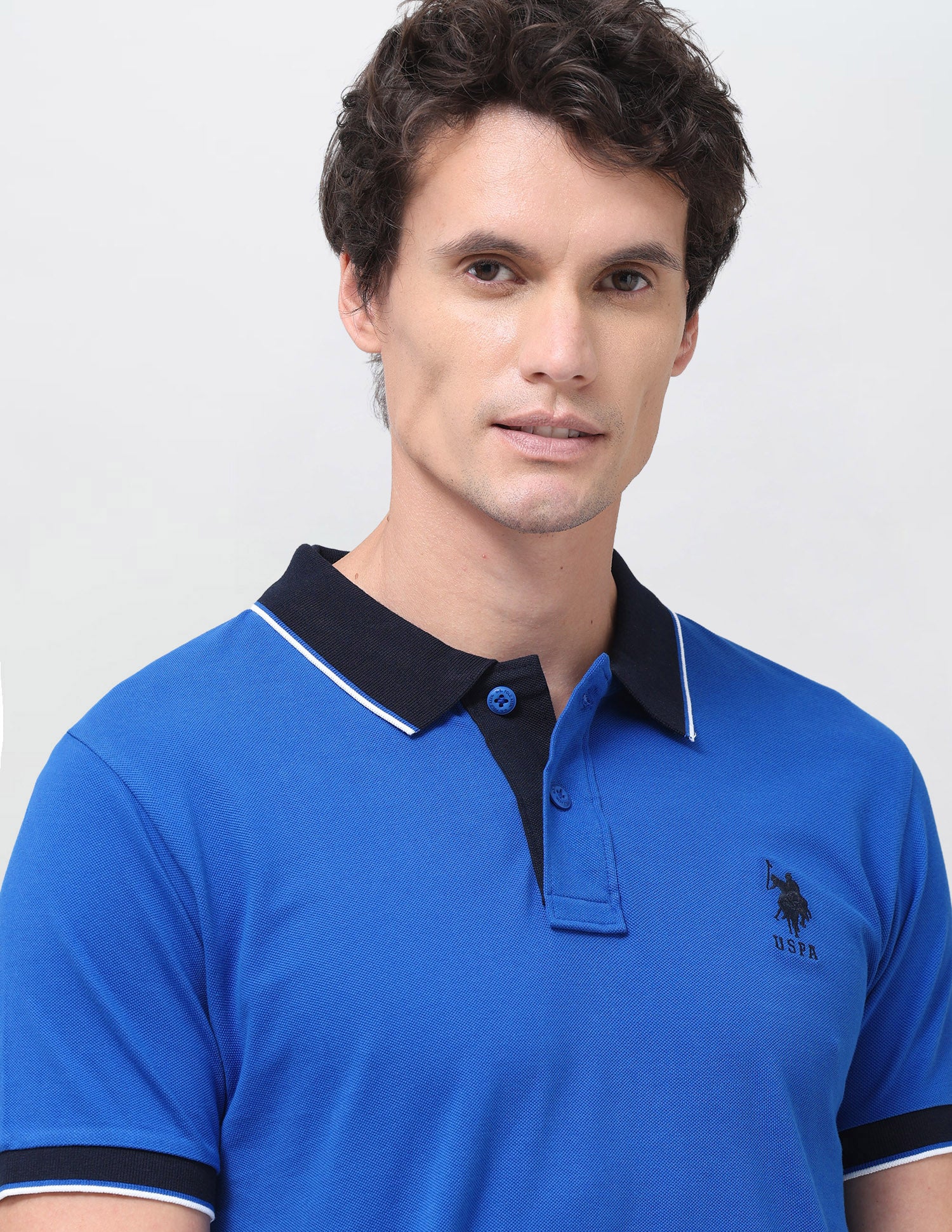 Solid Slim Fit Polo Shirt Blue - U.S. Polo Assn. India | Large